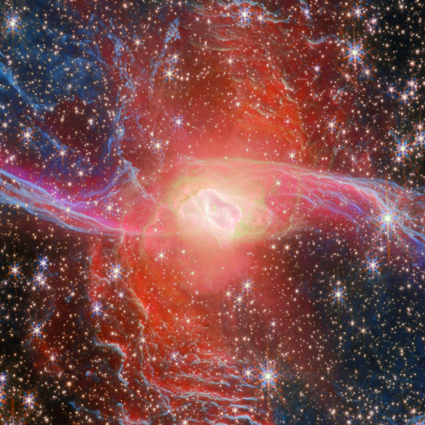 Nebulosa da Aranha Vermelha registrado pelo telescópio espacial James Webb