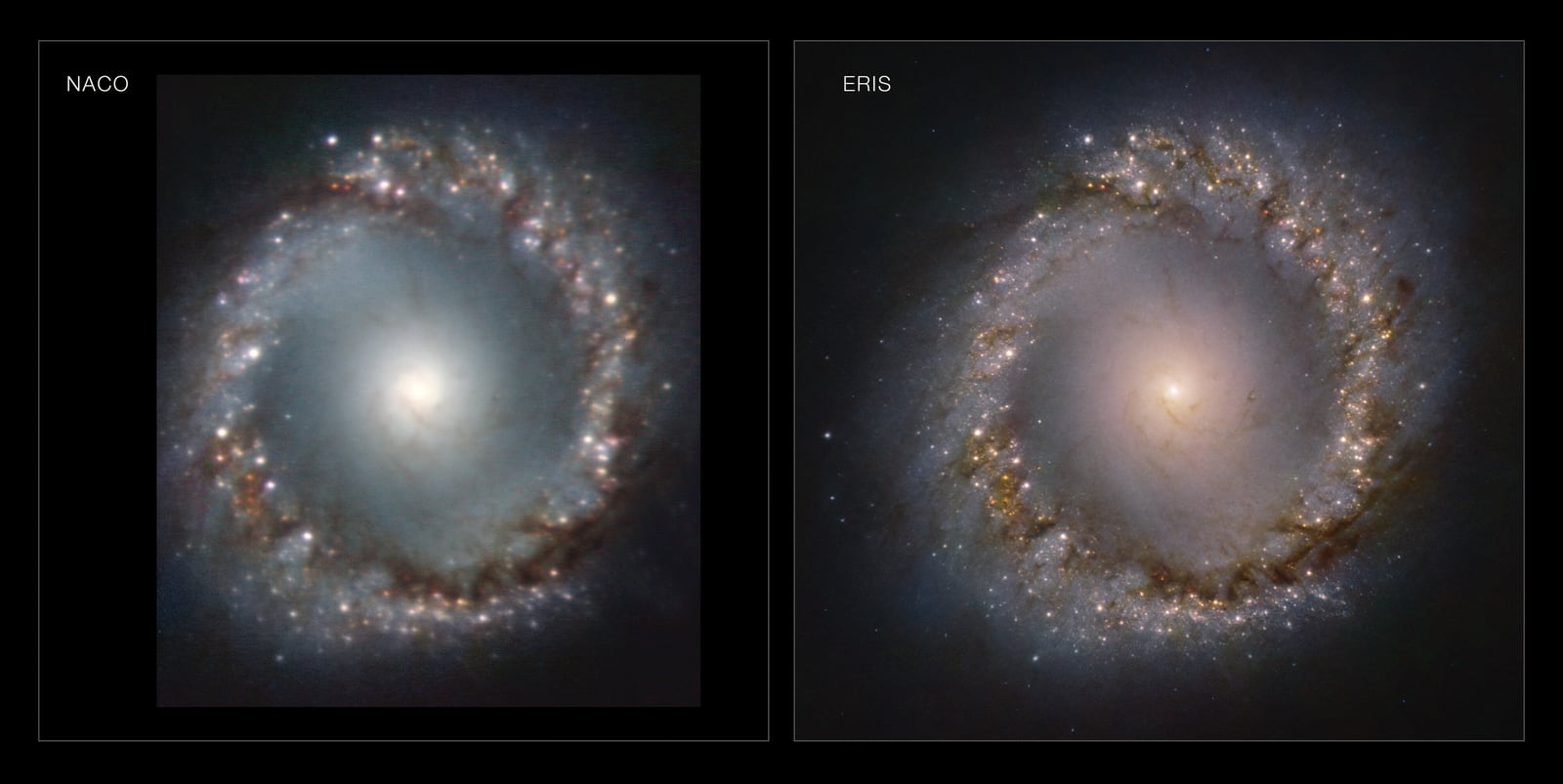 Montagem de várias imagens de Galáxia NGC 1097, galáxia