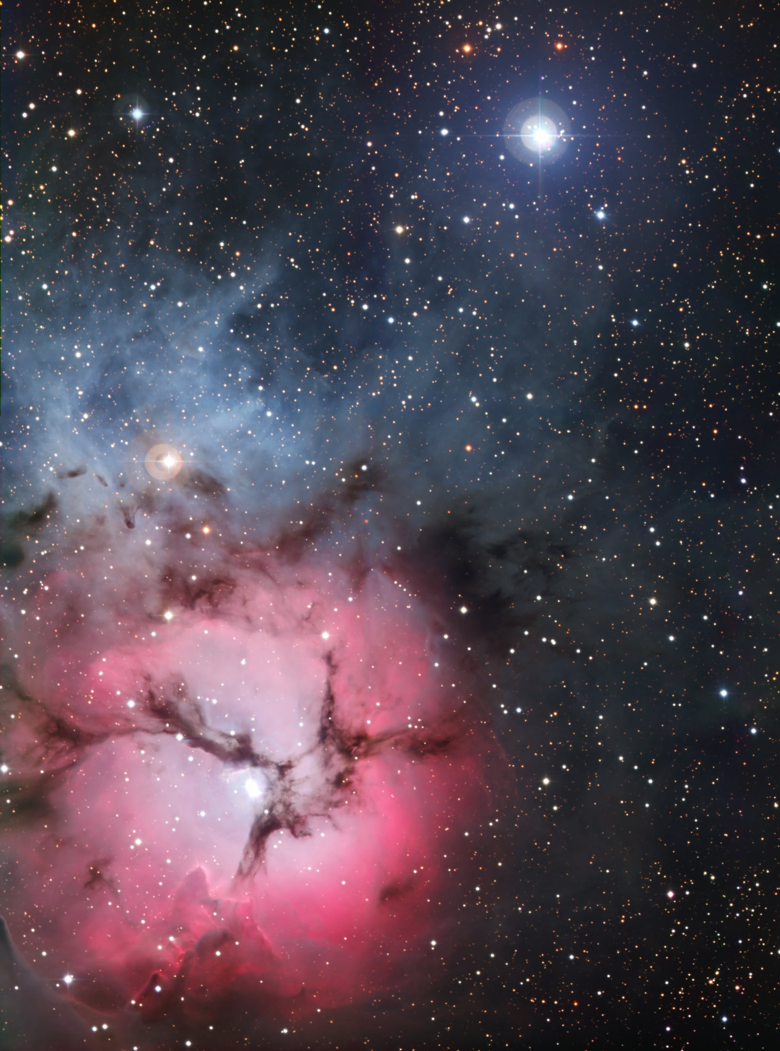 Nebulosa Trífida, nebulosa de emissão, em imagem do MPG/ESO 2.2-metre telescope