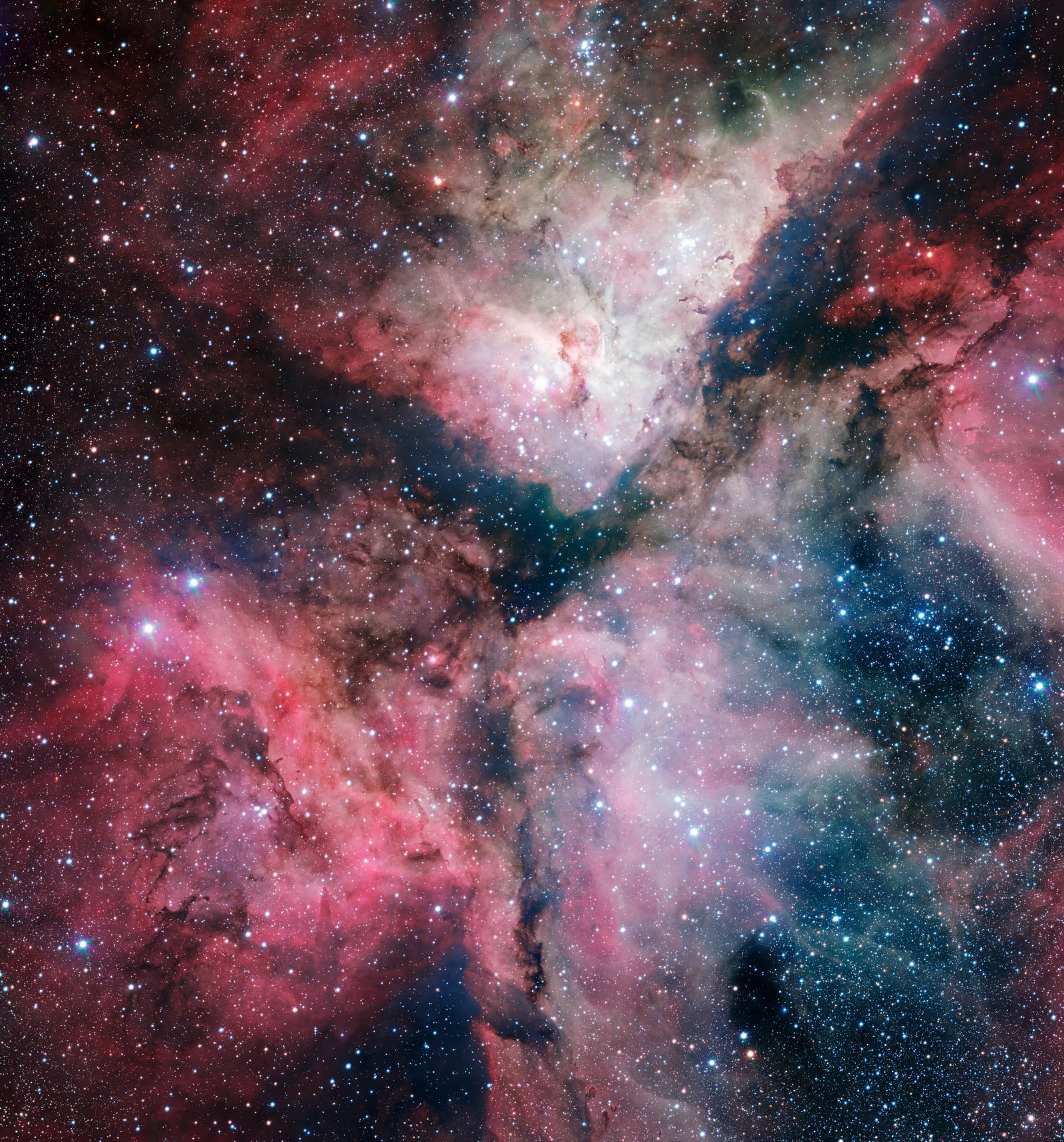 Nebulosa de Carina, região de hidrogênio ionizado registrada pelo VLT Survey Telescope
