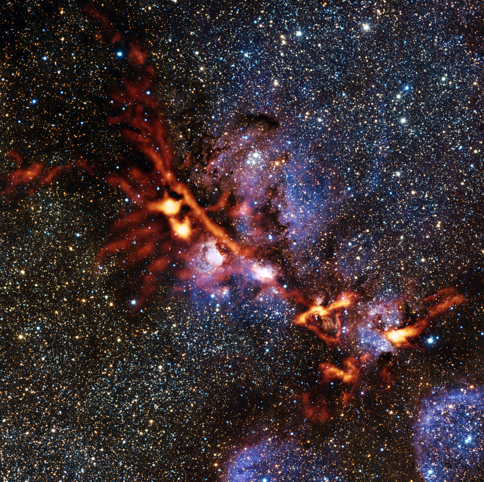 Nebulosa Pata de Gato, região de hidrogênio ionizado, em imagem do Visible and Infrared Survey Telescope for Astronomy