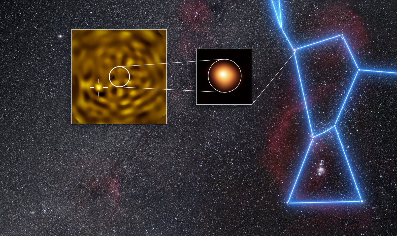 Montagem de várias imagens de Betelgeuse, estrela supergigante vermelha