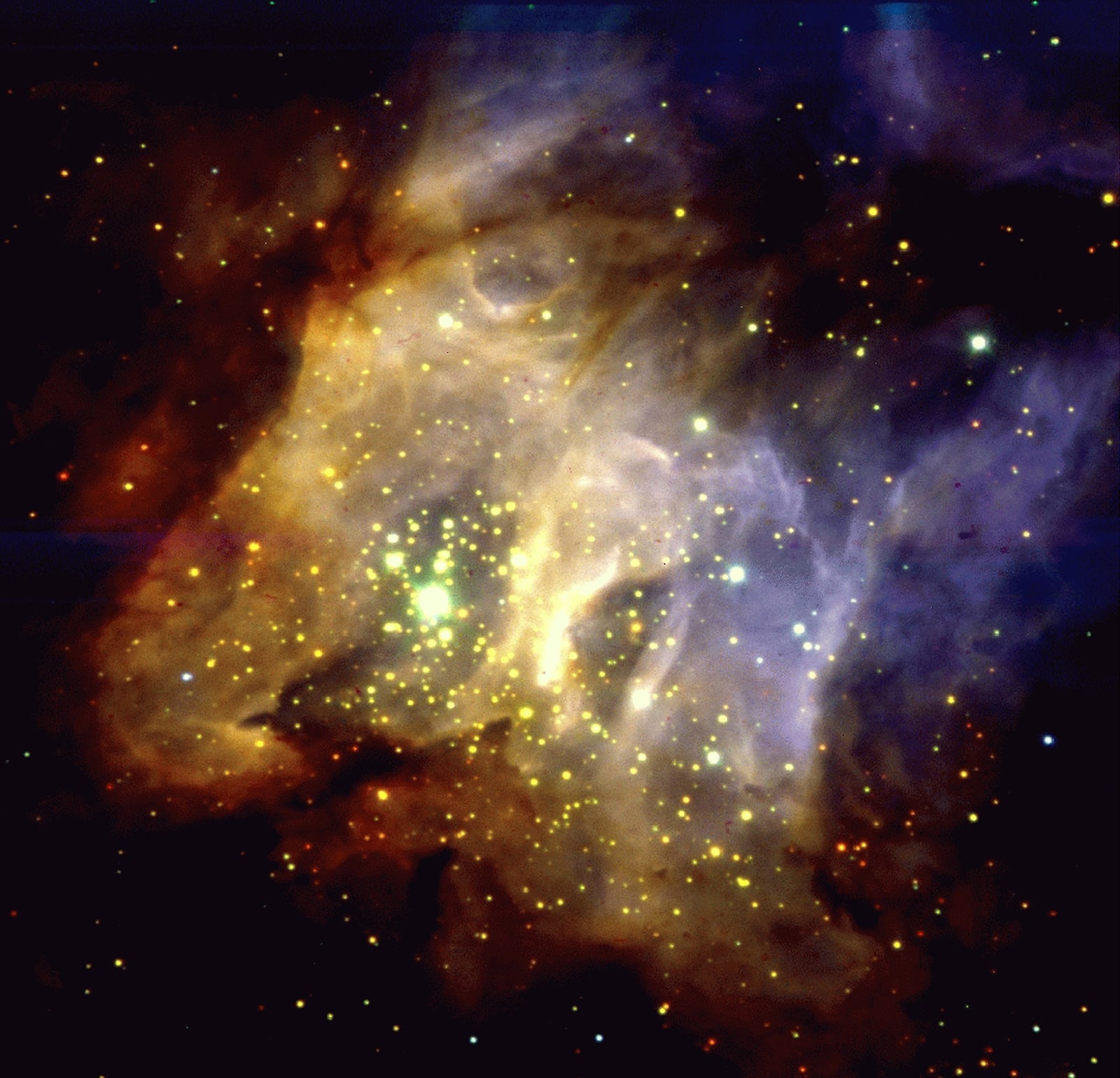 Berçário estelar RCW 38, região de formação de estrelas registrada pelo Very Large Telescope