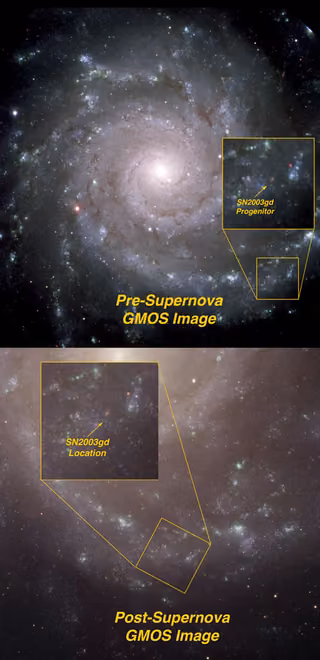 Montagem de várias imagens de Galáxia Fantasma, galáxia, em imagem do Gemini North