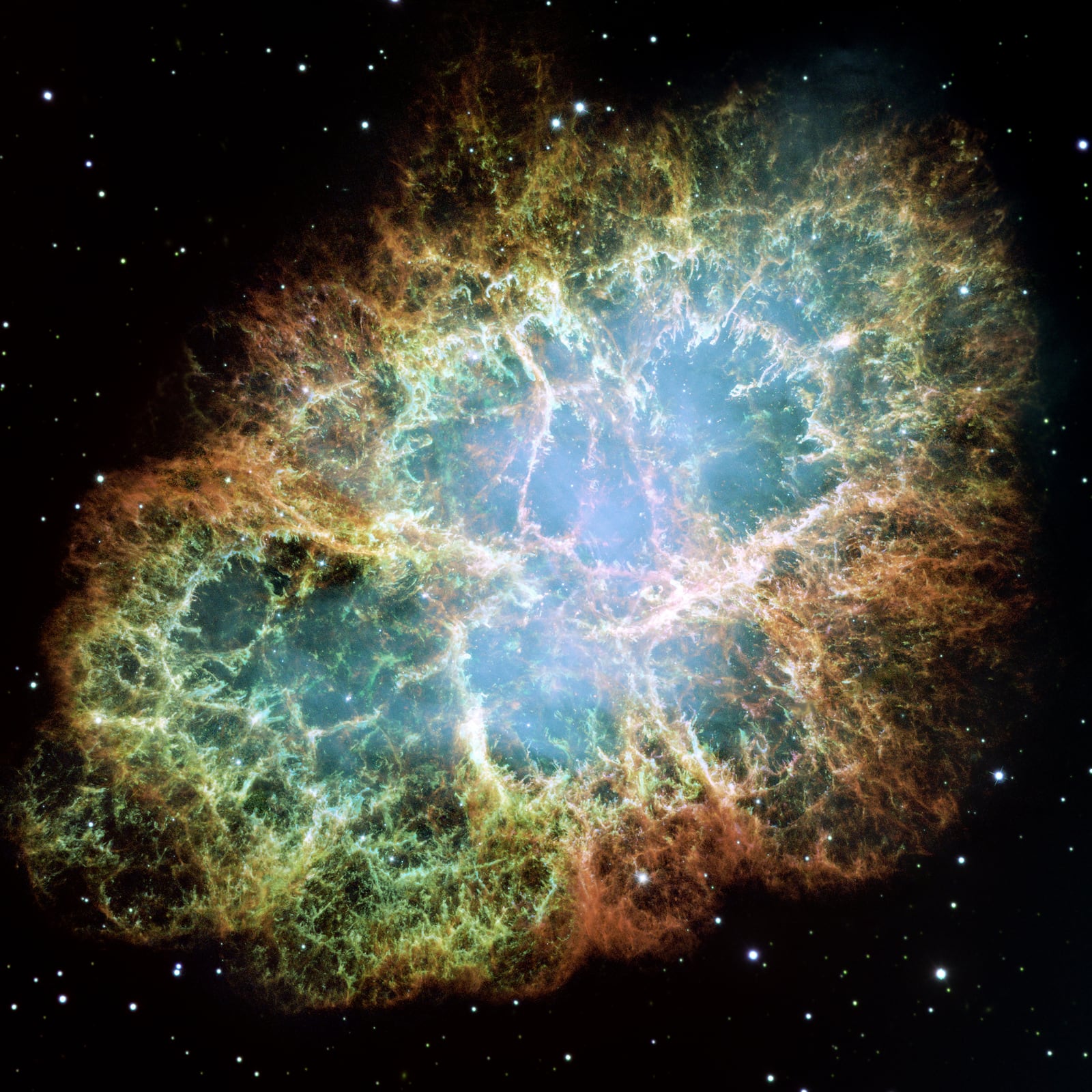 Nebulosa do Caranguejo, remanescente de supernova registrada pelo Hubble Space Telescope