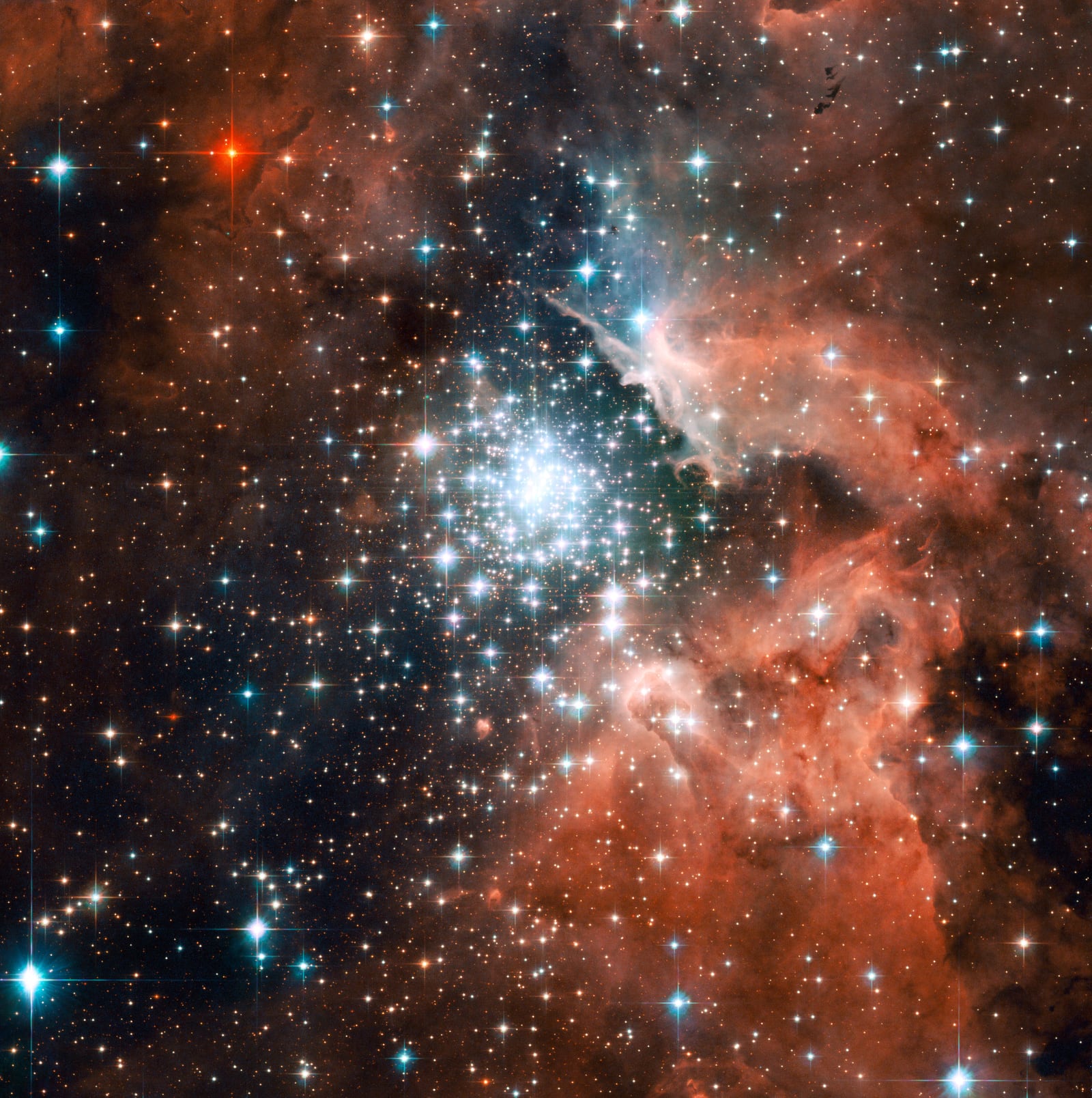 Nebulosa NGC 3603, nebulosa de emissão registrada pelo Hubble Space Telescope