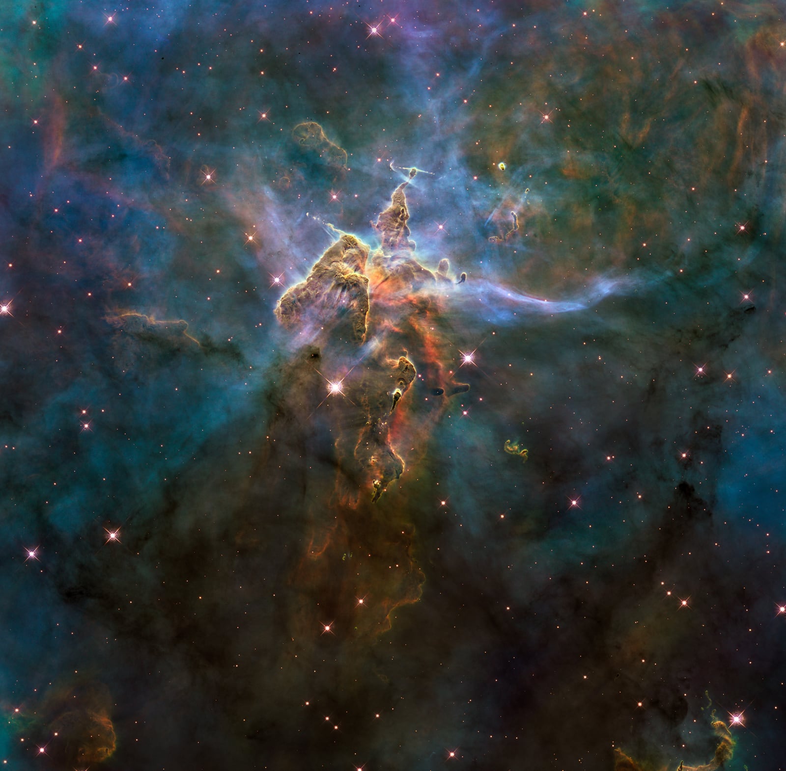 Nebulosa de Carina, região de hidrogênio ionizado, em imagem do Hubble Space Telescope