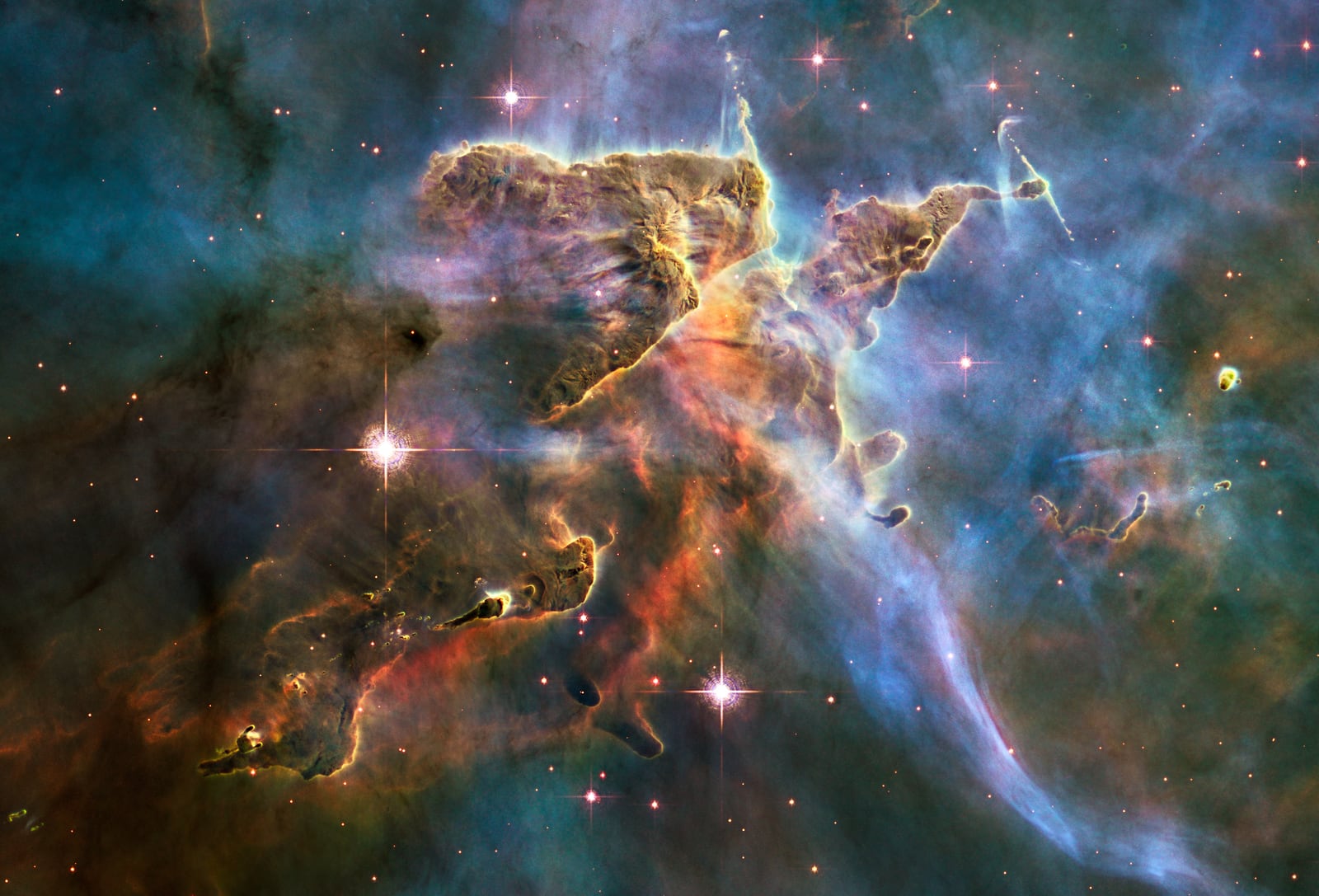 Nebulosa de Carina, região de hidrogênio ionizado, em imagem do Hubble Space Telescope