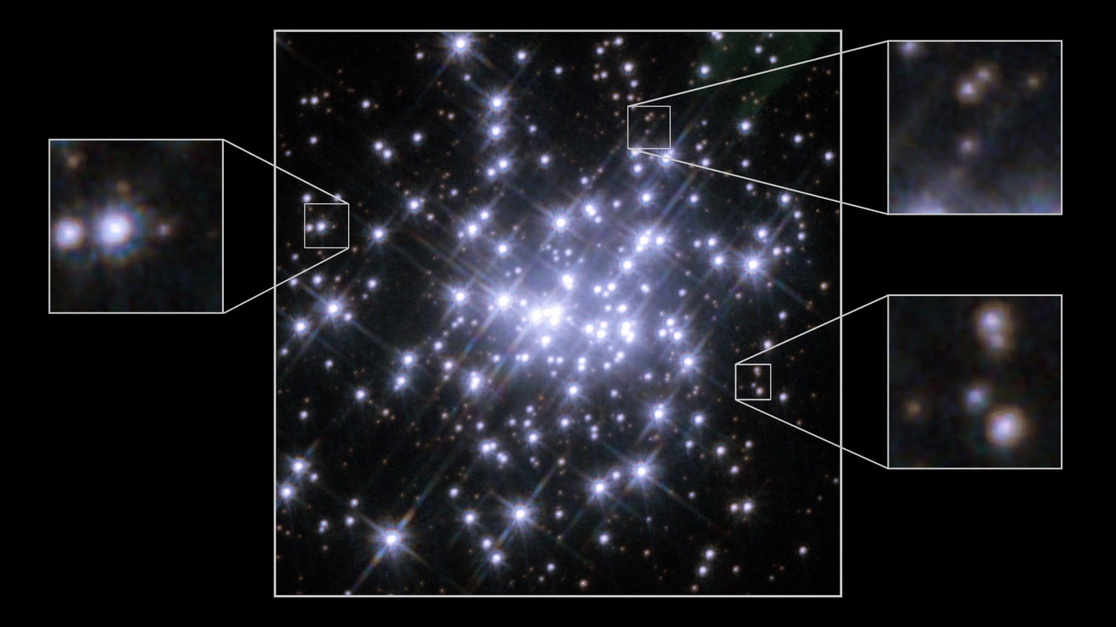 Montagem de várias imagens de Nebulosa NGC 3603, nebulosa de emissão, em imagem do Hubble Space Telescope
