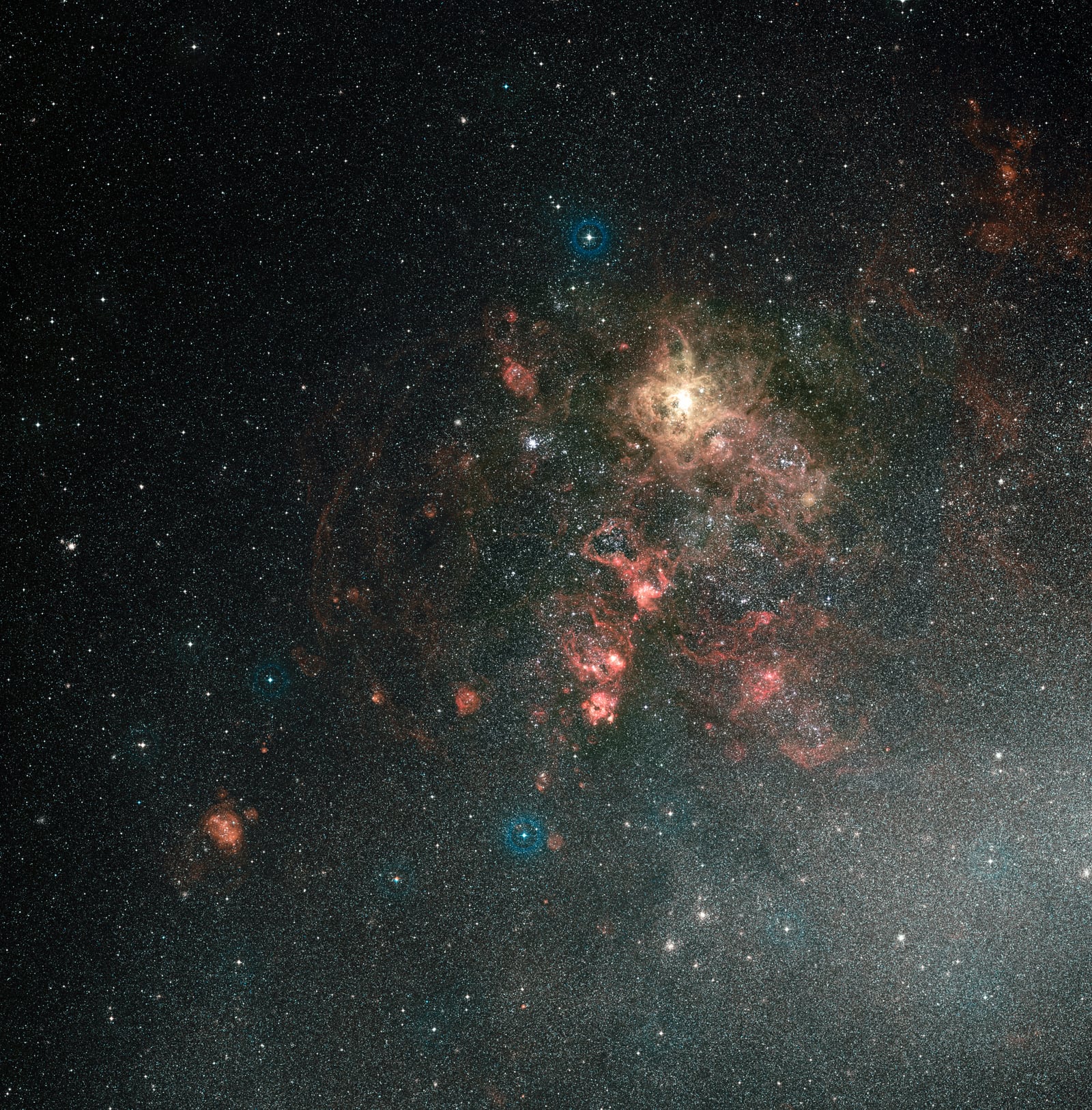 Nebulosa da Tarântula, região de formação de estrelas, em imagem do DSS