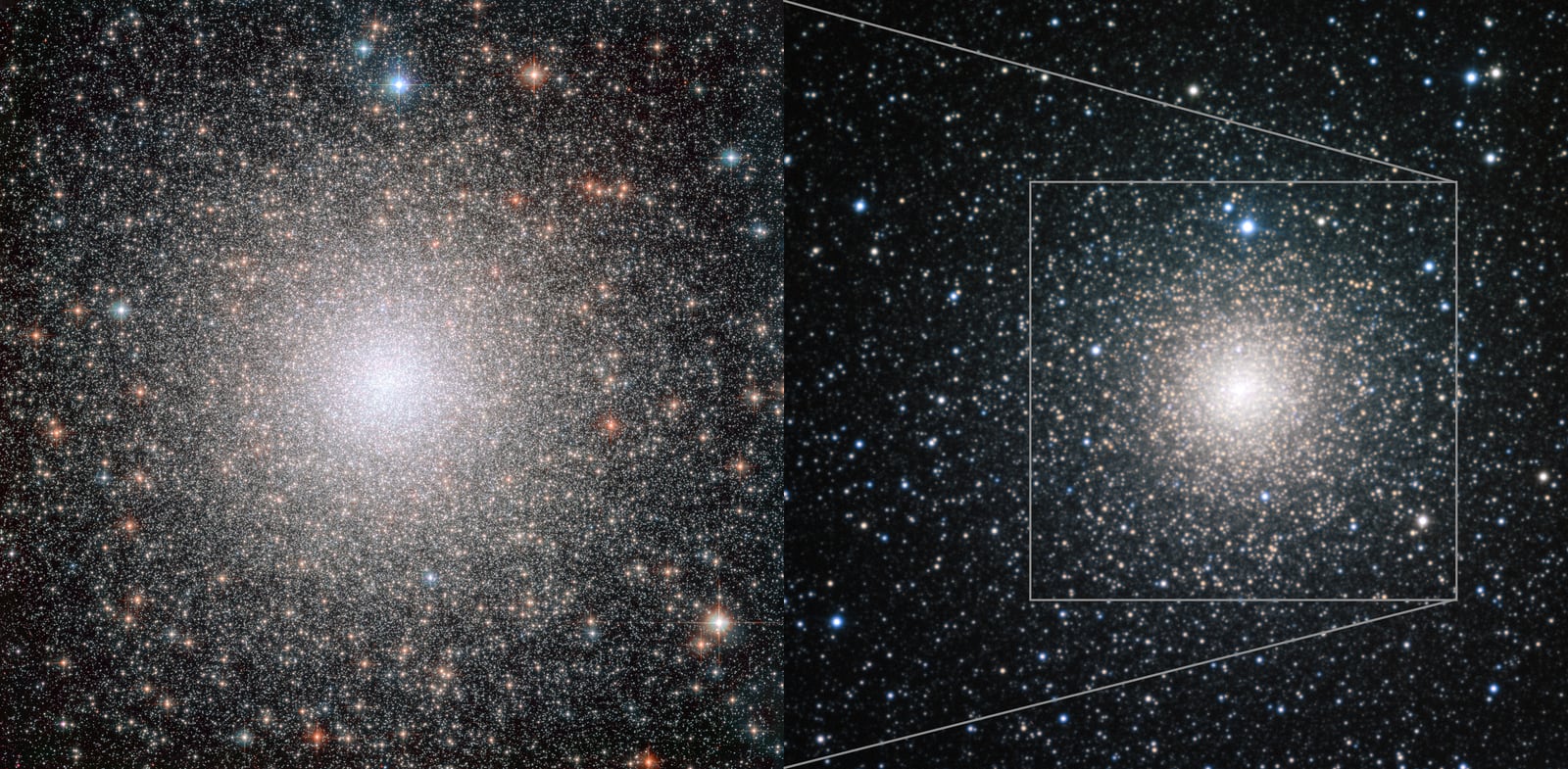 Montagem de várias imagens de Aglomerado NGC 6388, aglomerado globular