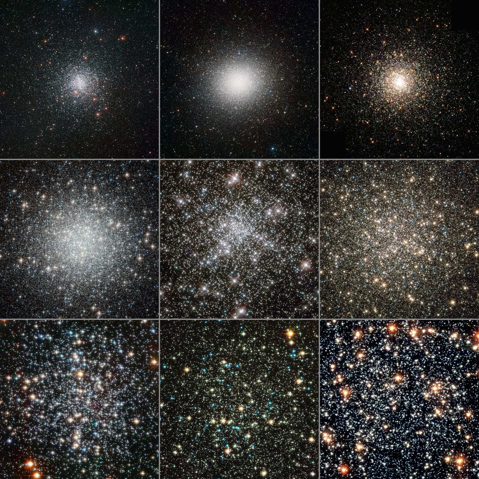 Montagem de várias imagens de Aglomerado NGC 6388, aglomerado globular
