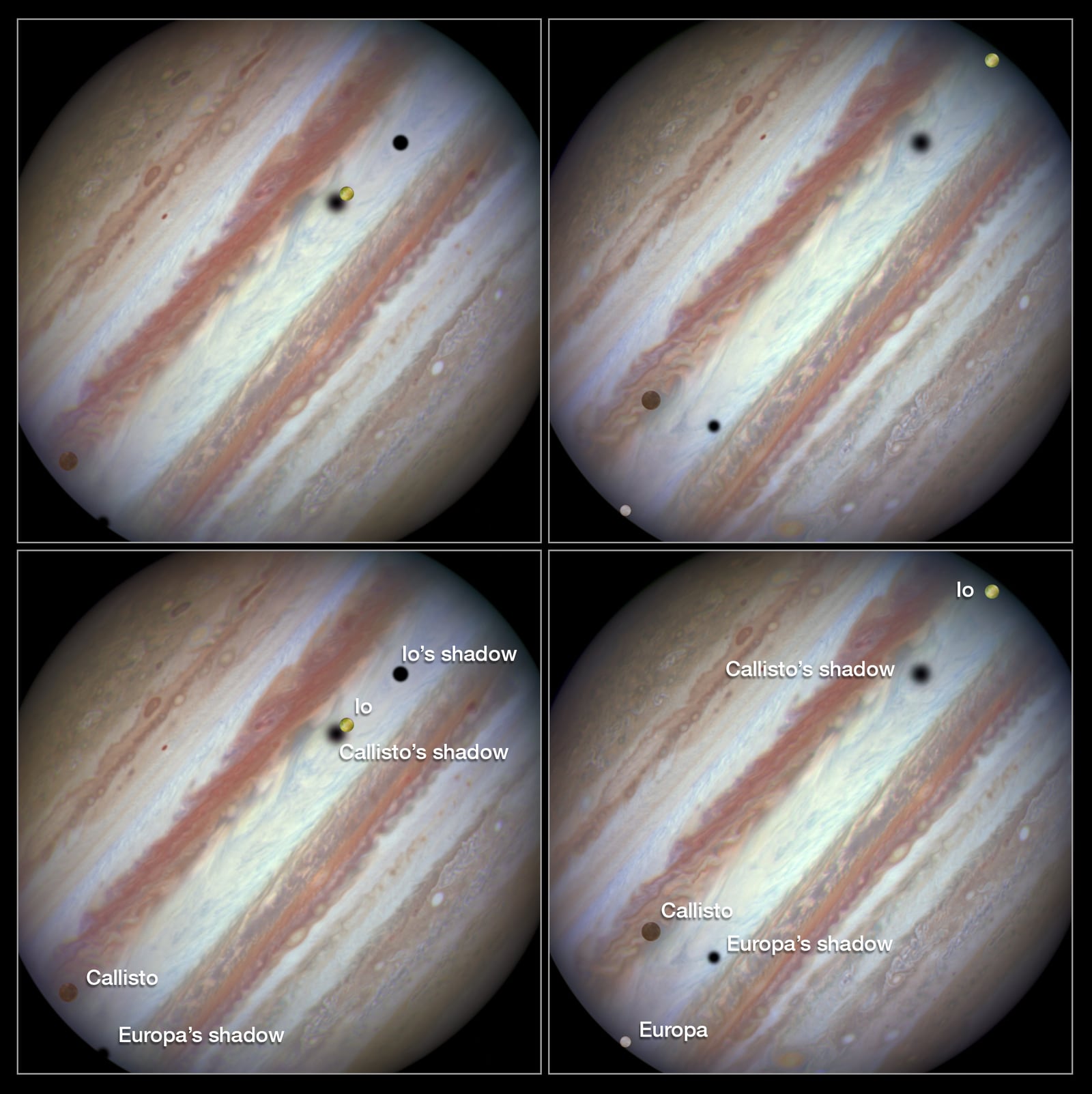 Montagem de várias imagens de Europa, a lua de Júpiter, satélite natural registrada pelo Hubble Space Telescope
