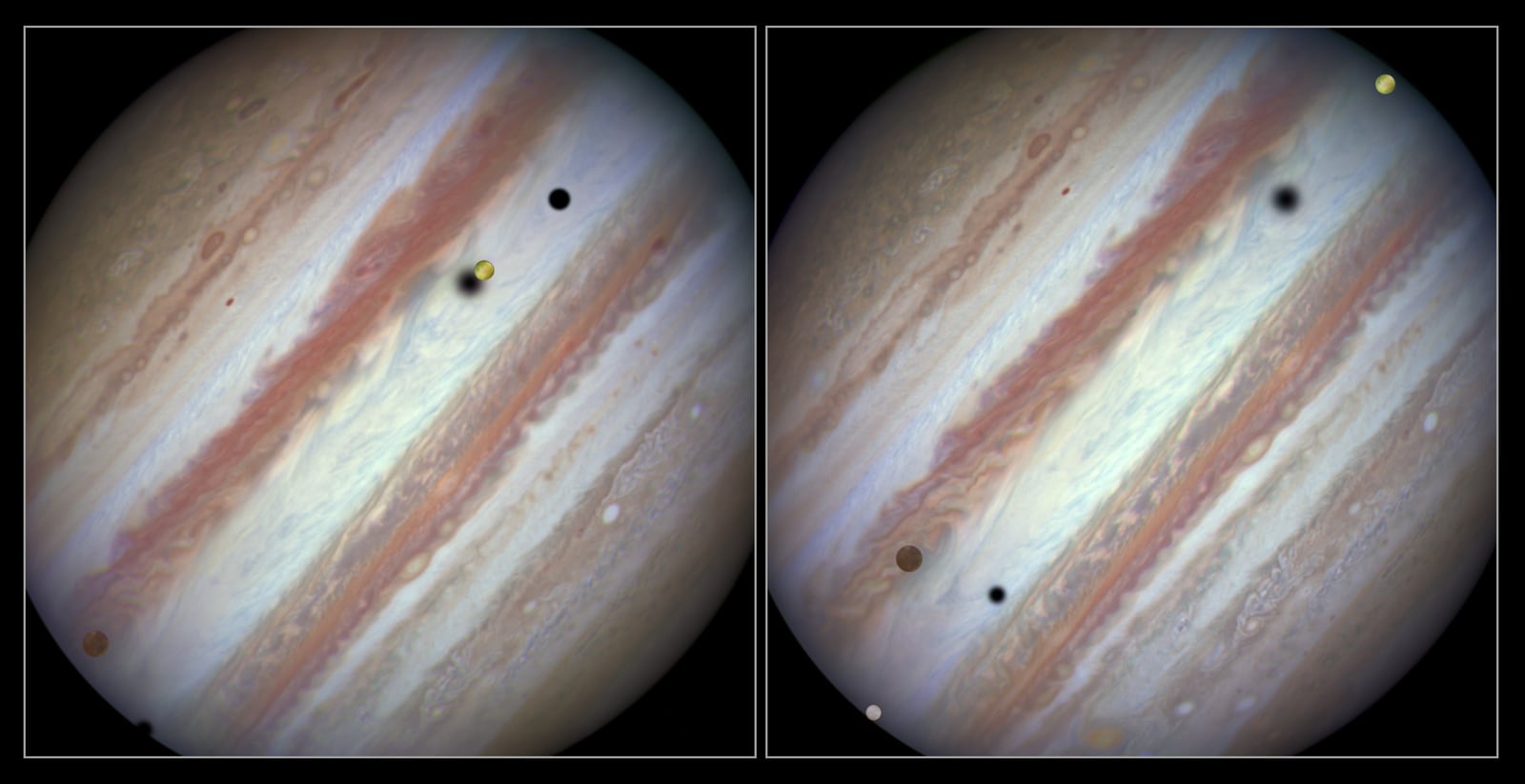 Montagem de várias imagens de Europa, a lua de Júpiter, satélite natural, em imagem do Hubble Space Telescope