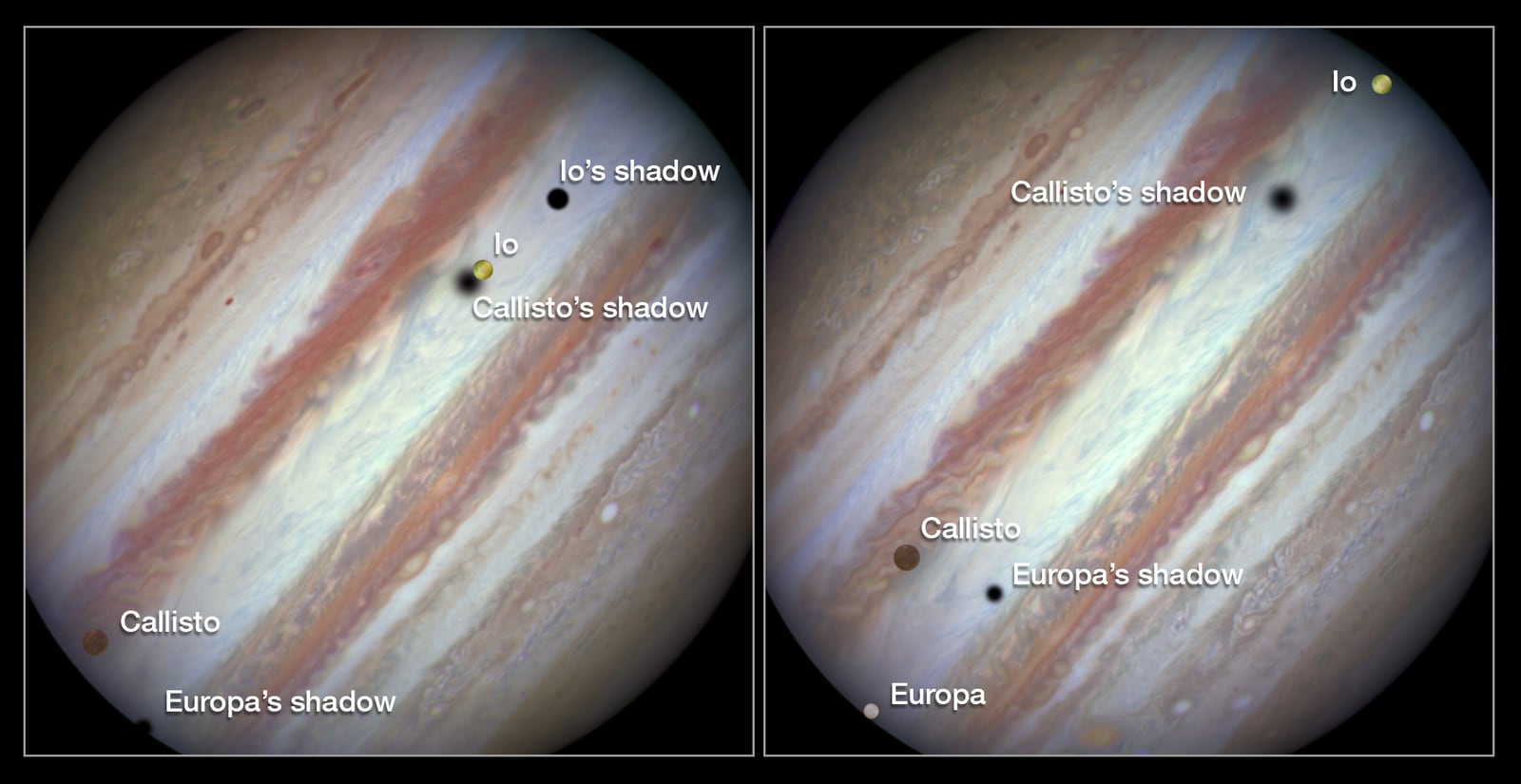 Montagem de várias imagens de Europa, a lua de Júpiter, satélite natural, em imagem do Hubble Space Telescope
