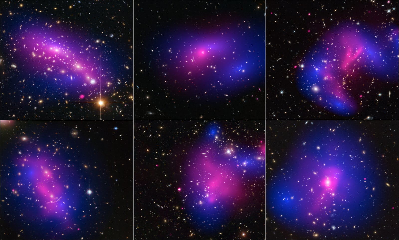 Montagem de várias imagens de Aglomerado Abell 370, aglomerado de galáxias, em imagem do Hubble Space Telescope