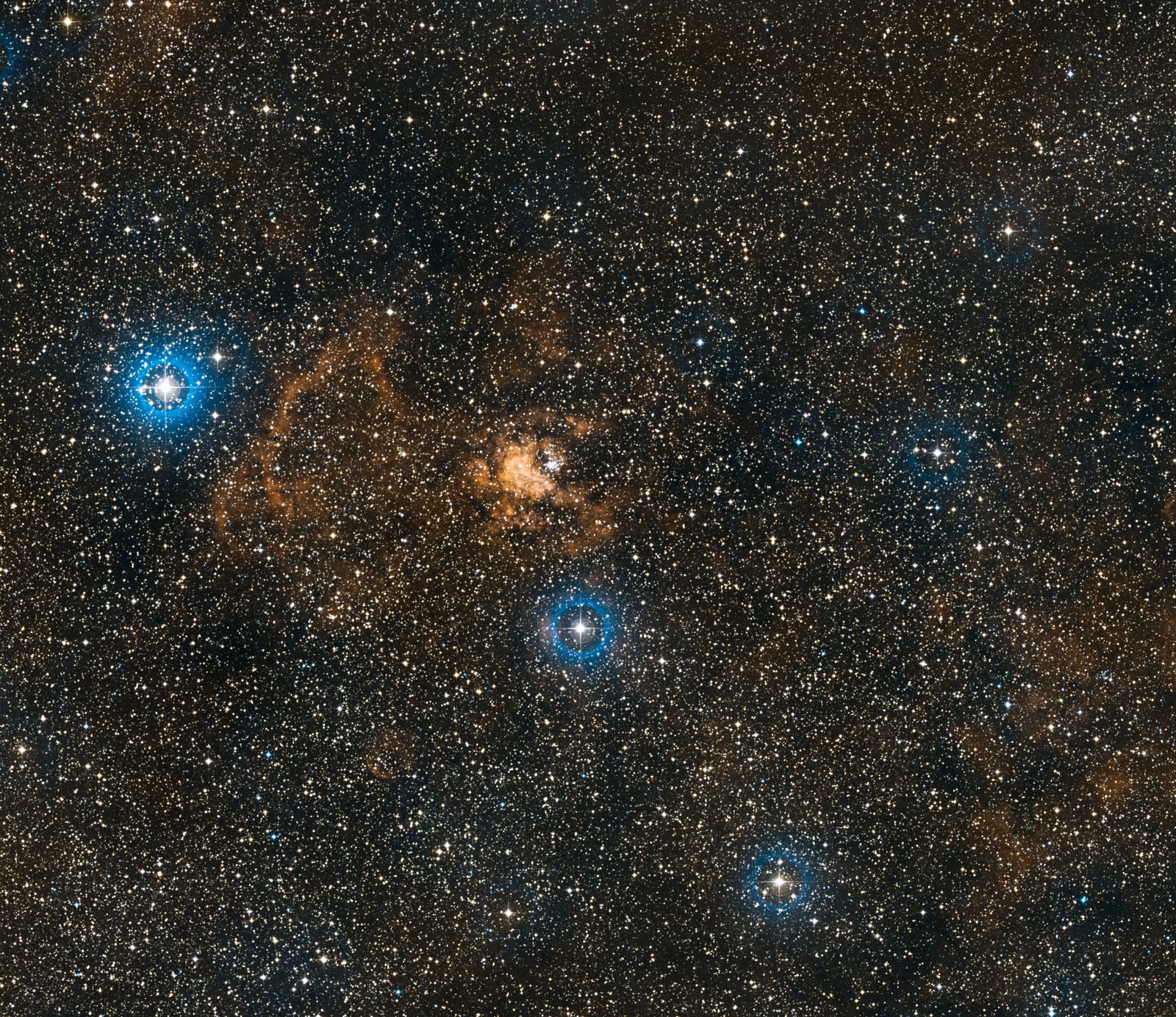 Westerlund 2, aglomerado aberto, em imagem do Digitized Sky Survey 2