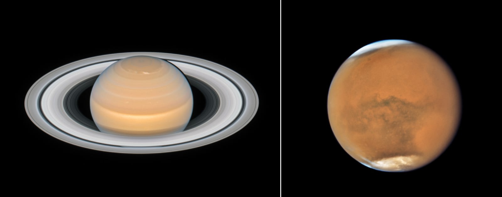 Montagem de várias imagens de Marte, planeta registrada pelo Hubble Space Telescope