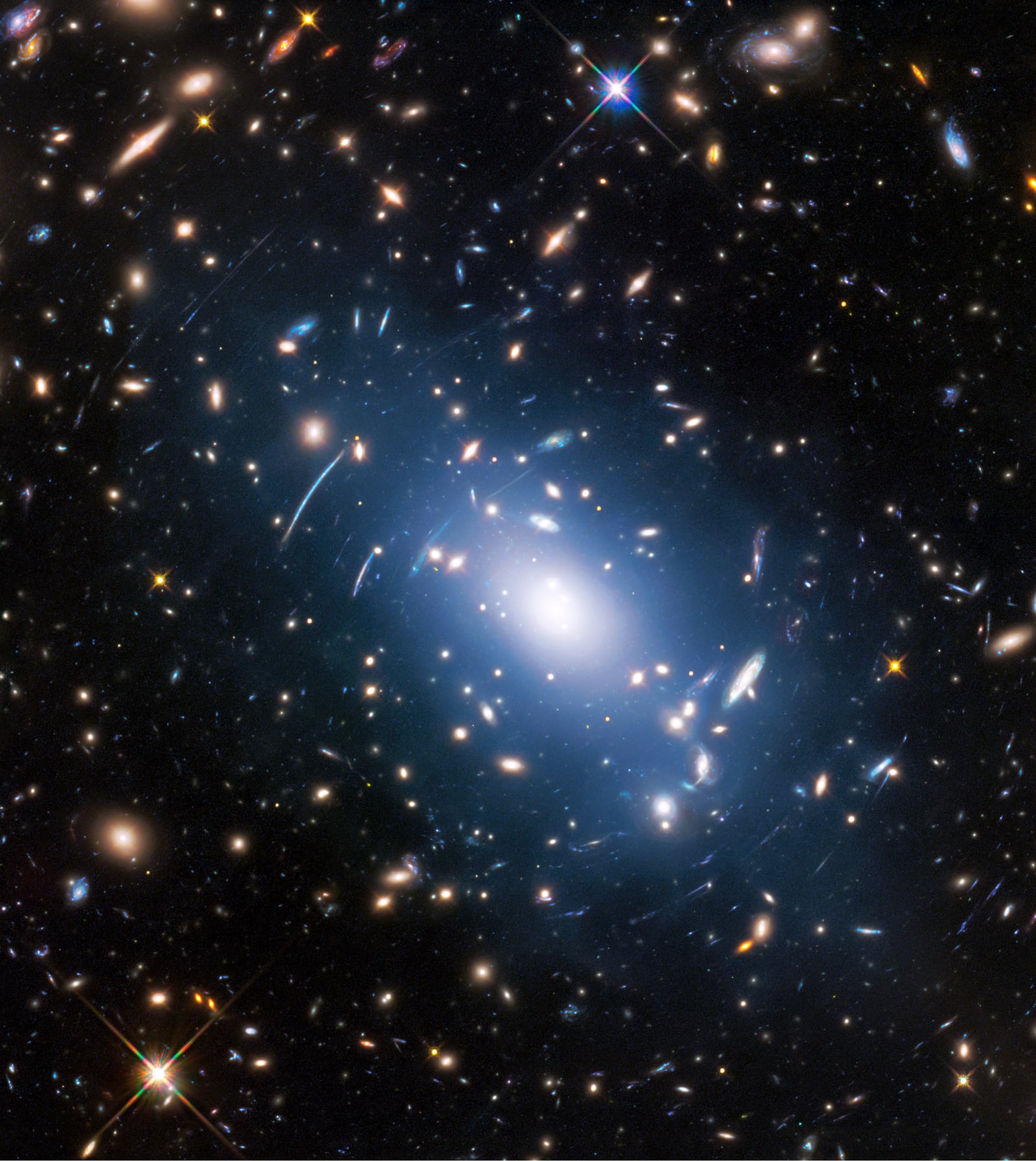Aglomerado Abell S1063, aglomerado de galáxias, em imagem do Hubble Space Telescope