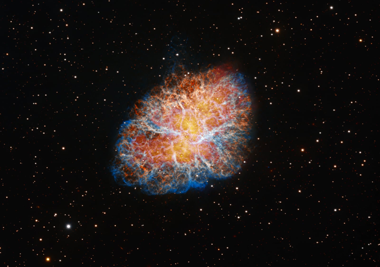 Nebulosa do Caranguejo, remanescente de supernova, em imagem do NSF Nicholas U. Mayall 4-meter Telescope