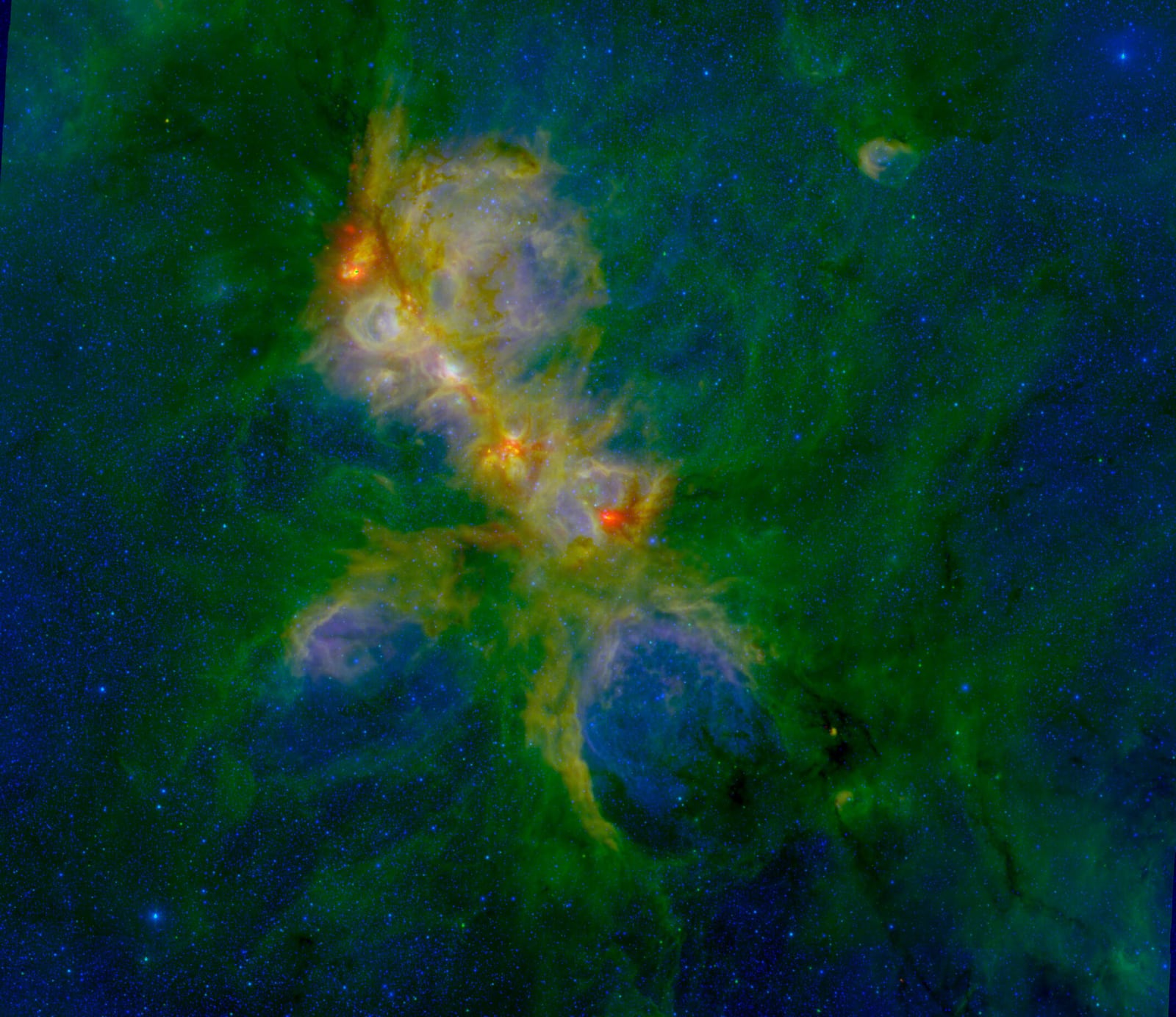 Nebulosa Pata de Gato, região de hidrogênio ionizado, em imagem do Herschel Space Observatory