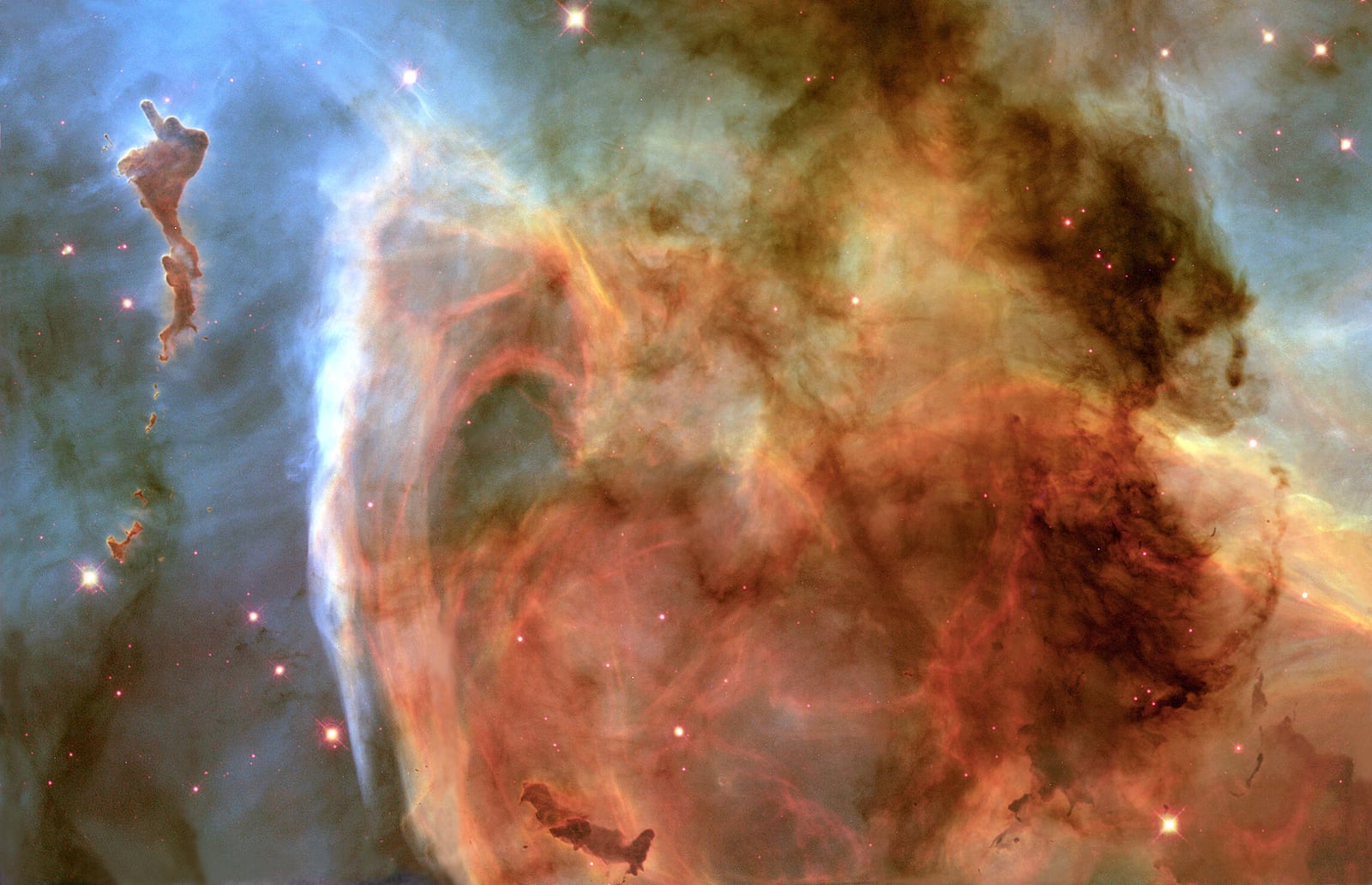 Nebulosa de Carina, região de hidrogênio ionizado, em imagem do Hubble Space Telescope