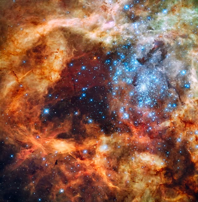 Aglomerado R136, em imagem do Hubble