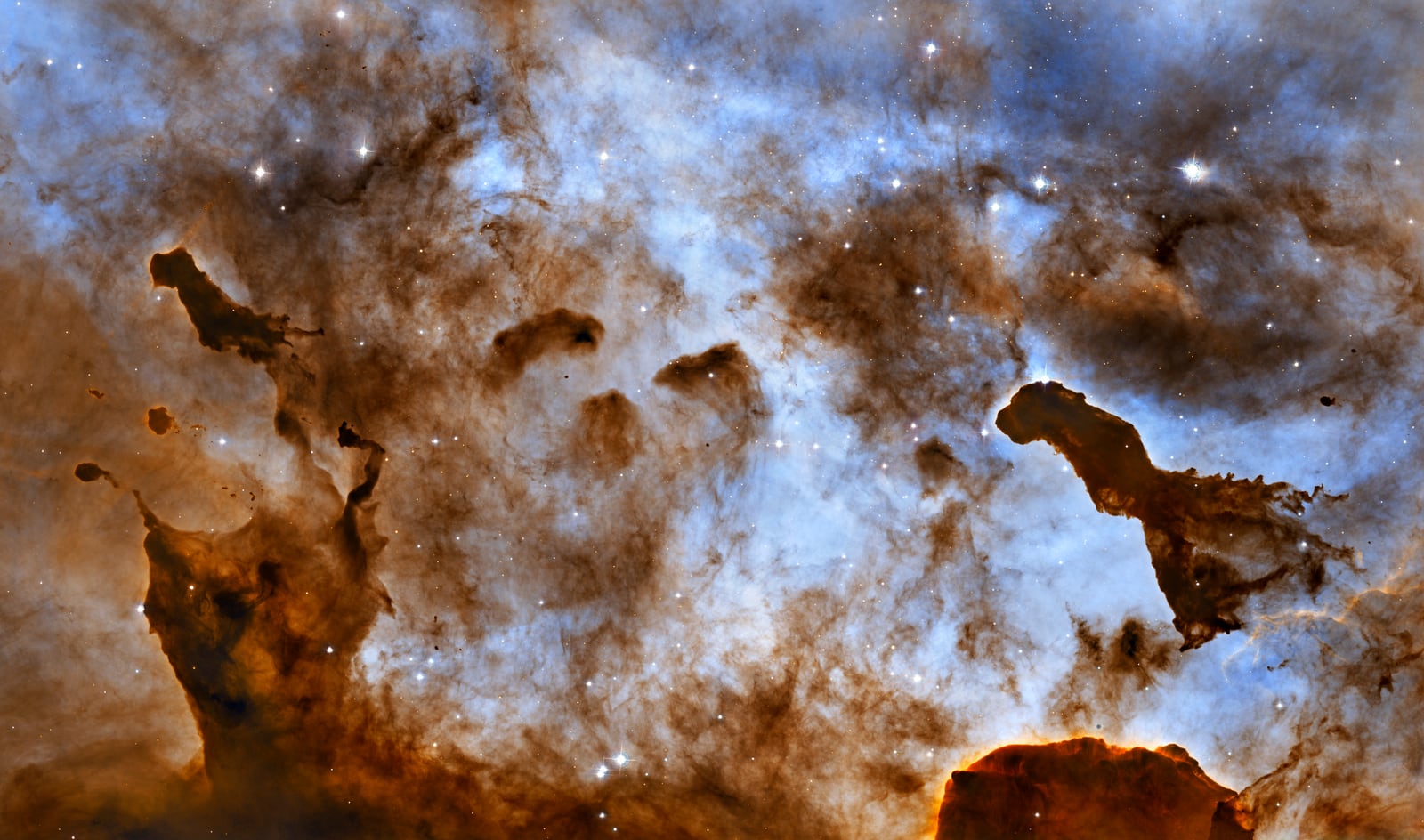 Nebulosa de Carina, região de hidrogênio ionizado, em imagem do Hubble Space Telescope