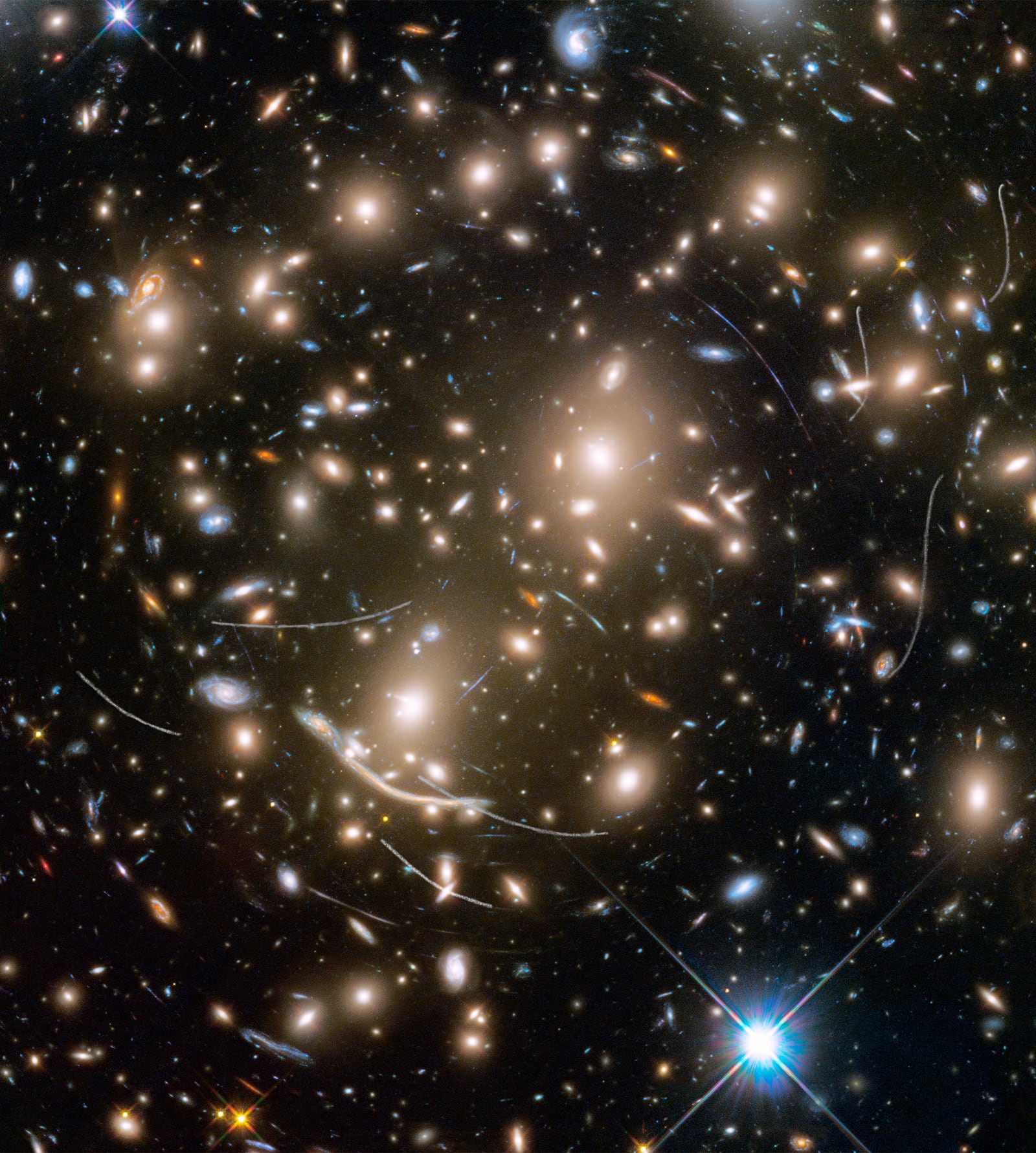 Aglomerado Abell 370, aglomerado de galáxias registrada pelo Hubble Space Telescope