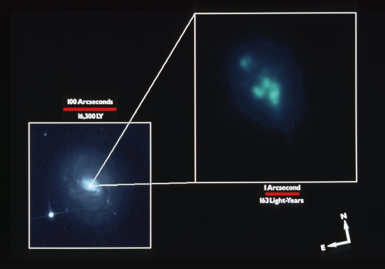 Montagem de várias imagens de Galáxia Messier 77, galáxia registrada pelo Hubble Space Telescope