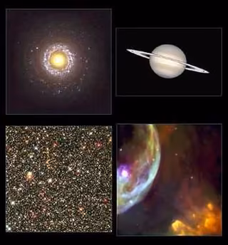Montagem de várias imagens de Nebulosa da Bolha, região de hidrogênio ionizado