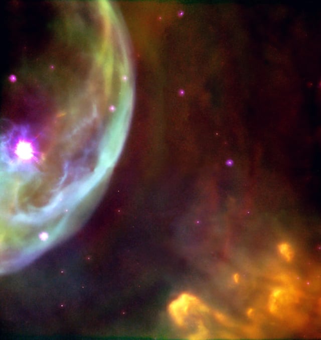 Nebulosa da Bolha, região de hidrogênio ionizado, em imagem do Hubble Space Telescope