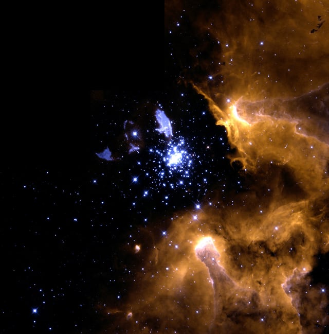 Nebulosa NGC 3603, nebulosa de emissão, em imagem do Hubble Space Telescope