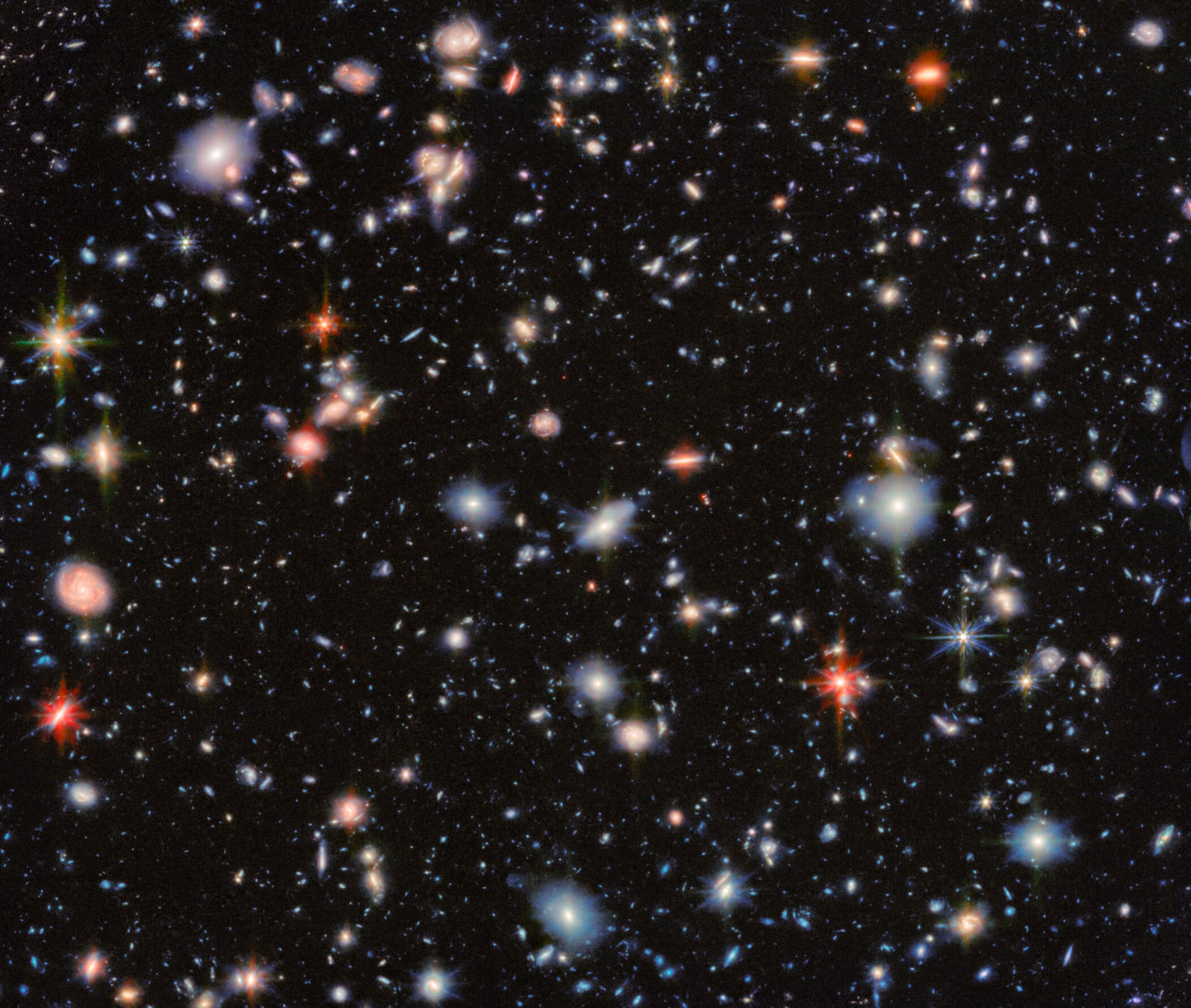 Campo Ultraprofundo do Hubble, campo profundo, em imagem do James Webb Space Telescope