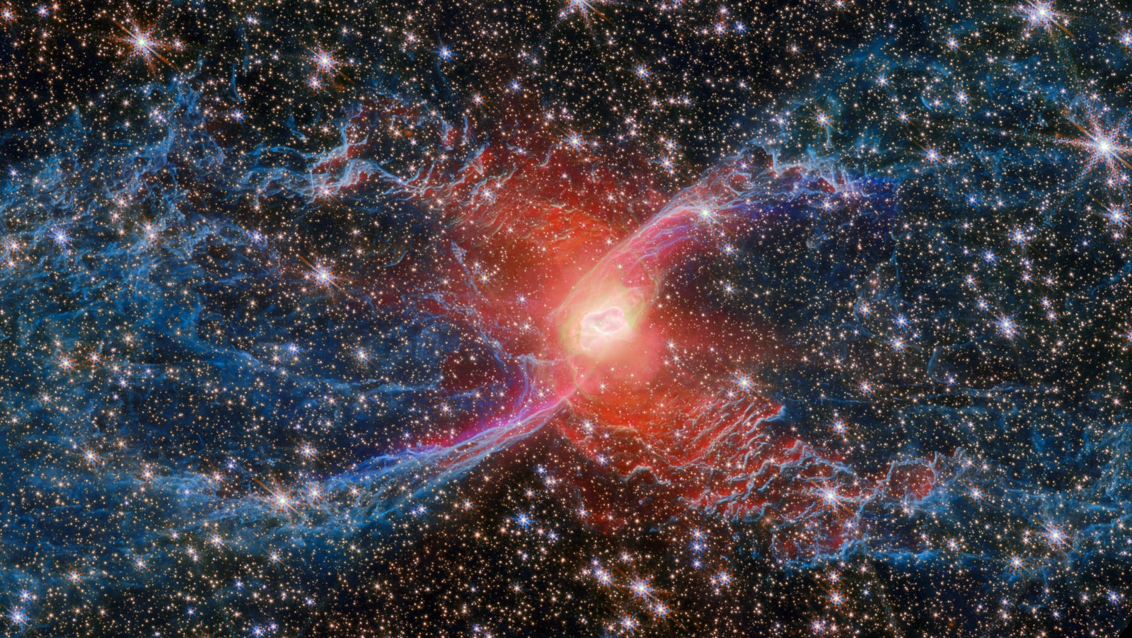 Nebulosa da Aranha Vermelha, nebulosa planetária, em imagem do James Webb Space Telescope