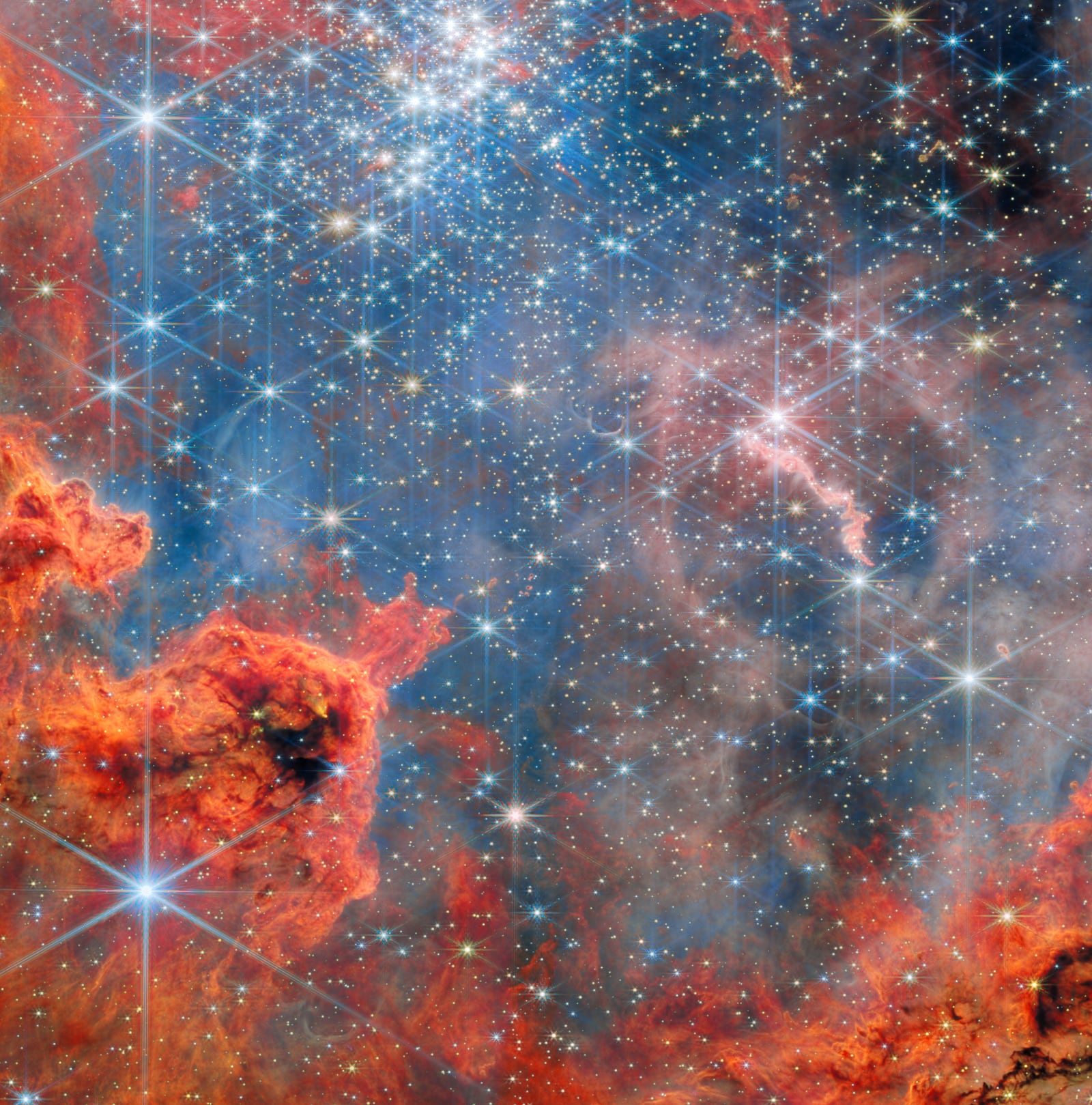Westerlund 2, aglomerado aberto registrada pelo James Webb Space Telescope