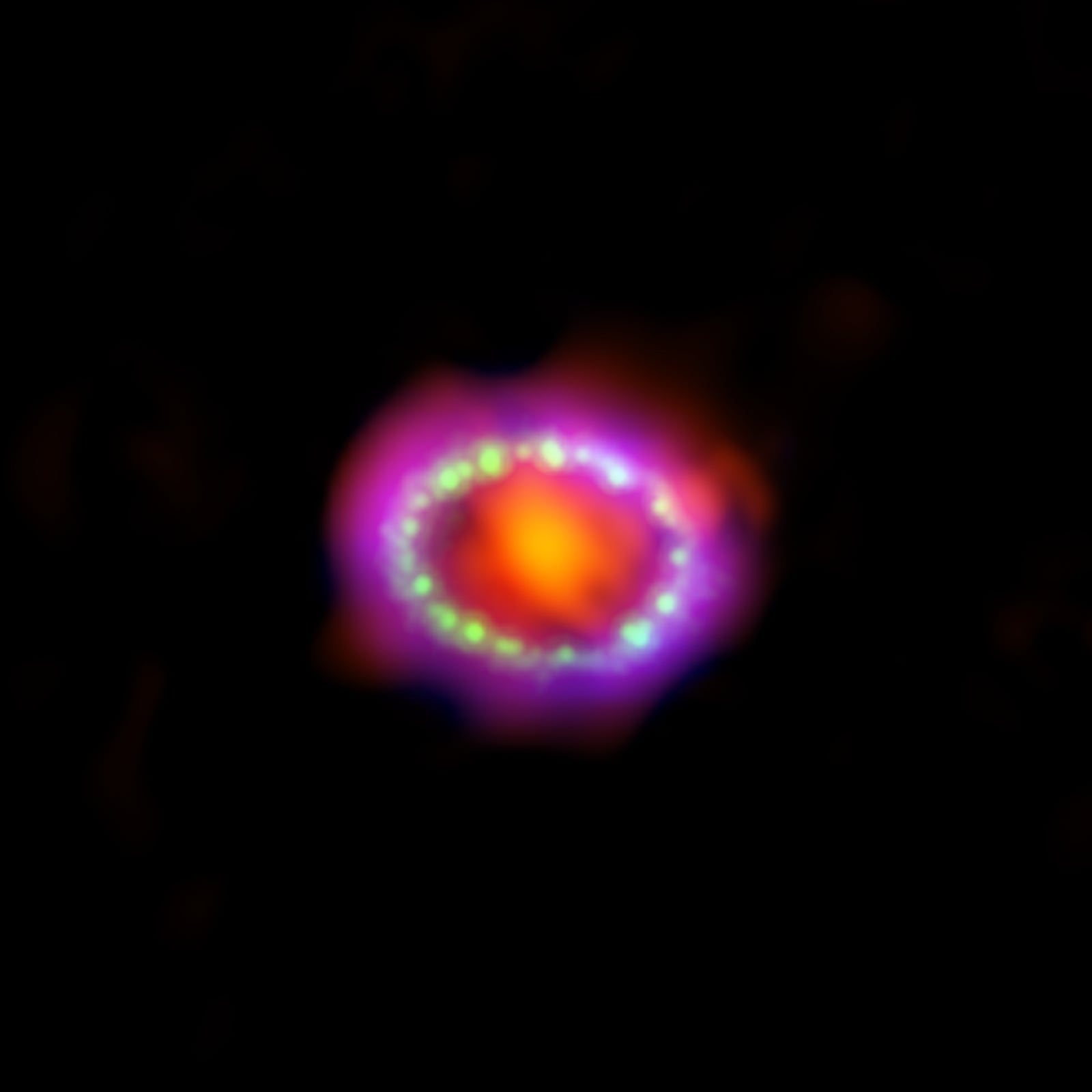 Supernova 1987A, remanescente de supernova registrada pelo Atacama Large Millimeter/submillimeter Array