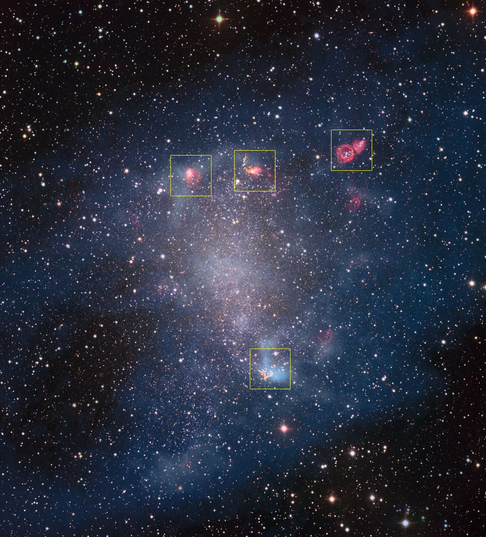 Montagem de várias imagens de Galáxia de Barnard, galáxia registrada pelo MPG/ESO 2.2-metre telescope