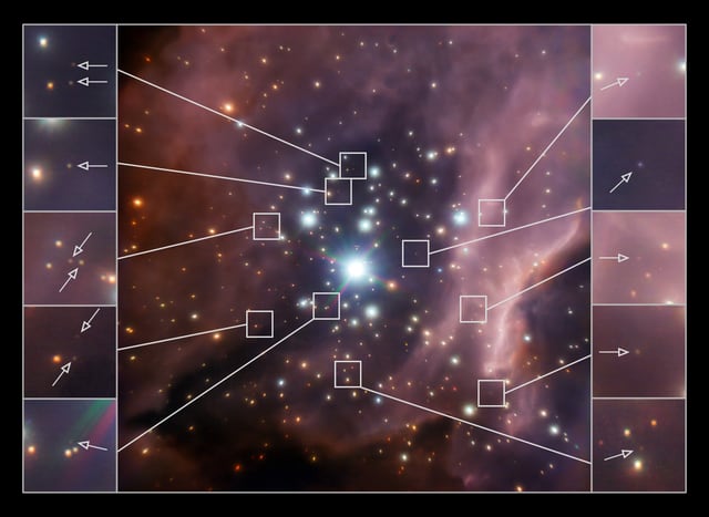 Montagem de várias imagens de Berçário estelar RCW 38, região de formação de estrelas