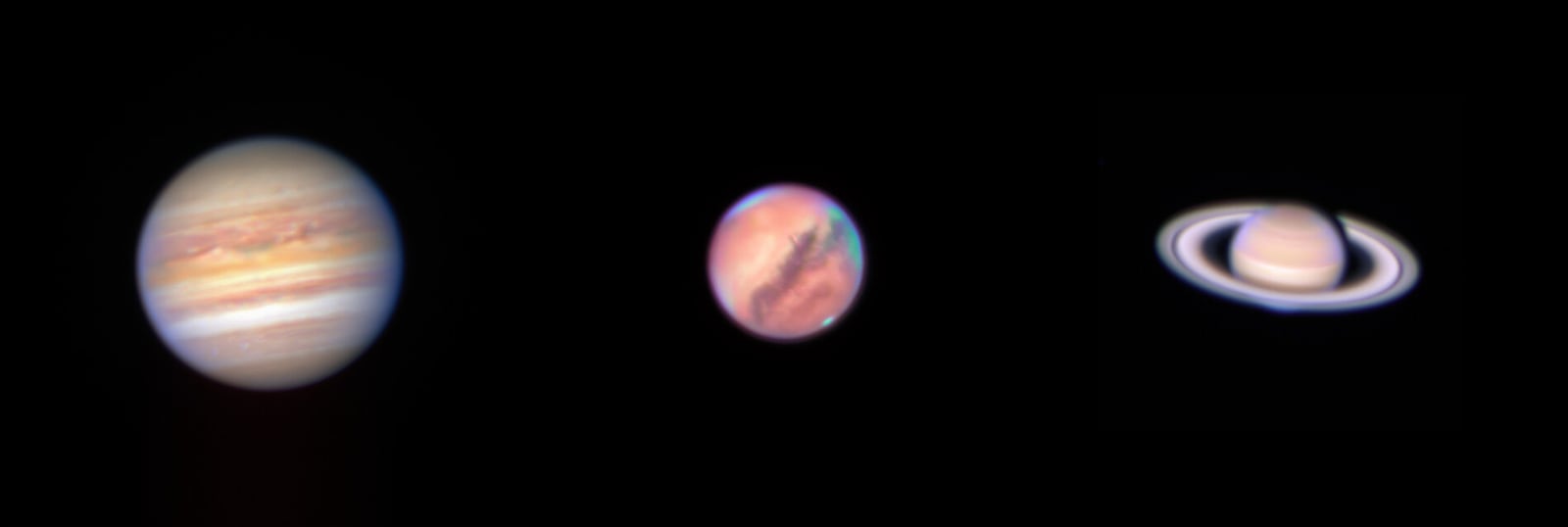 Montagem de várias imagens de Marte, planeta registrada pelo New Technology Telescope