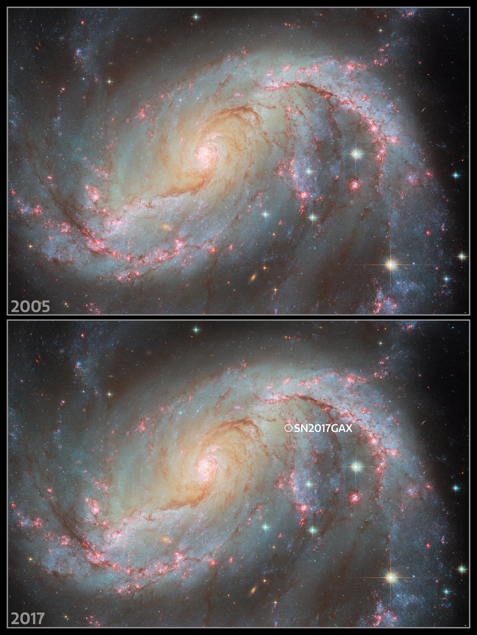 Montagem de várias imagens de Galáxia NGC 1672, galáxia