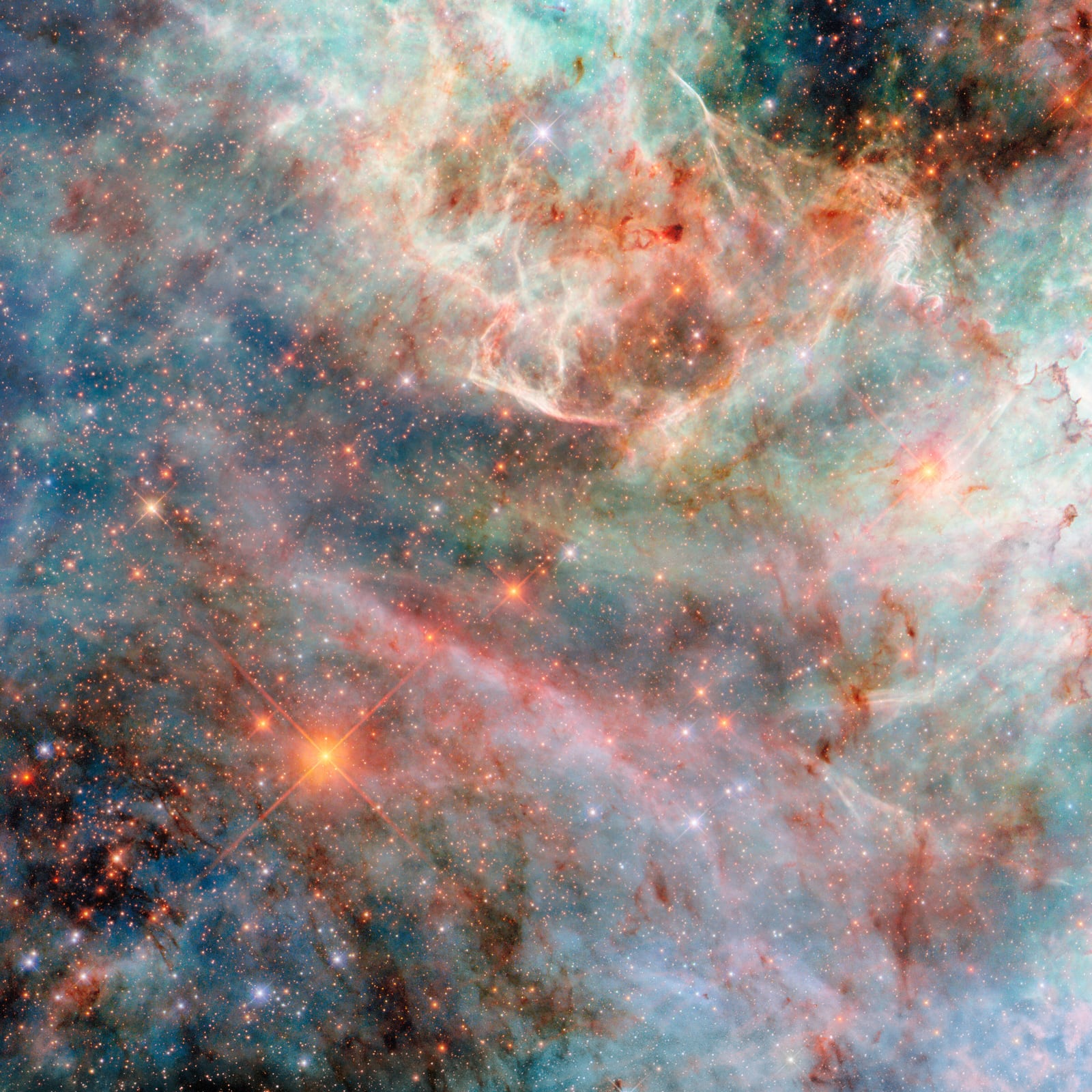 Aglomerado R136, aglomerado de estrelas, em imagem do Hubble Space Telescope