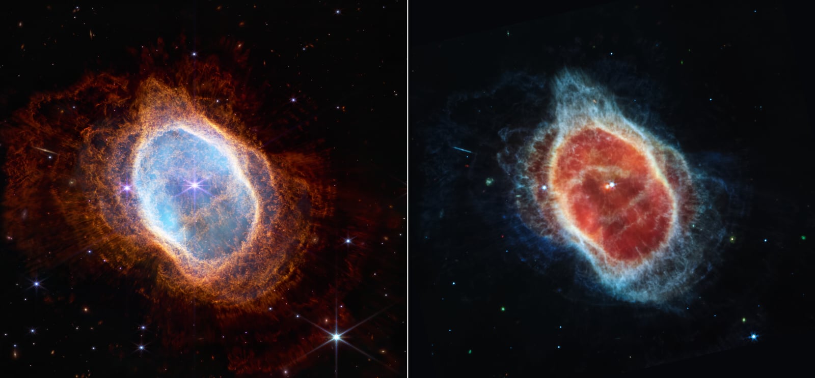 Montagem de várias imagens de Nebulosa do Anel do Sul, nebulosa planetária