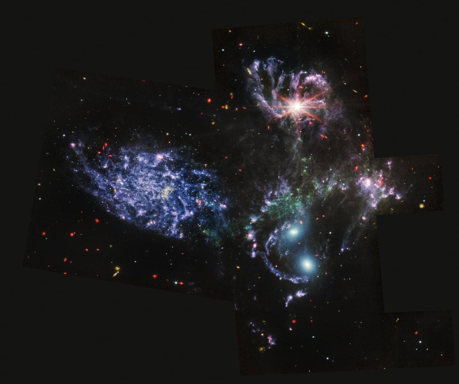 Quinteto de Stephan, galáxias em interação, em imagem do James Webb Space Telescope