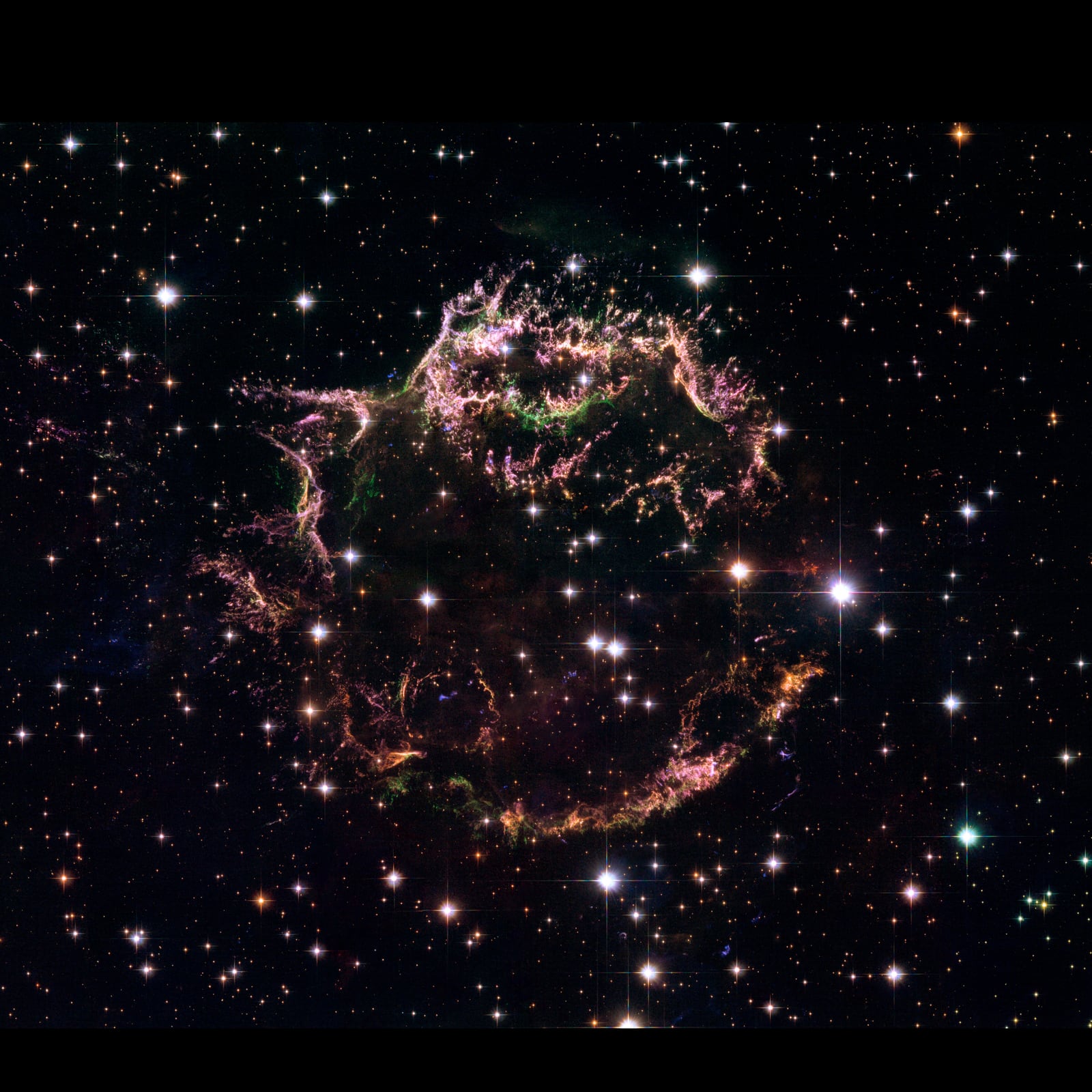 Cassiopeia A, remanescente de supernova, em imagem do Hubble Space Telescope