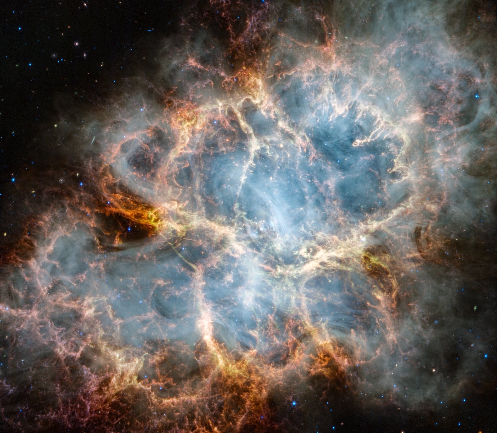 Nebulosa do Caranguejo, remanescente de supernova registrada pelo James Webb Space Telescope