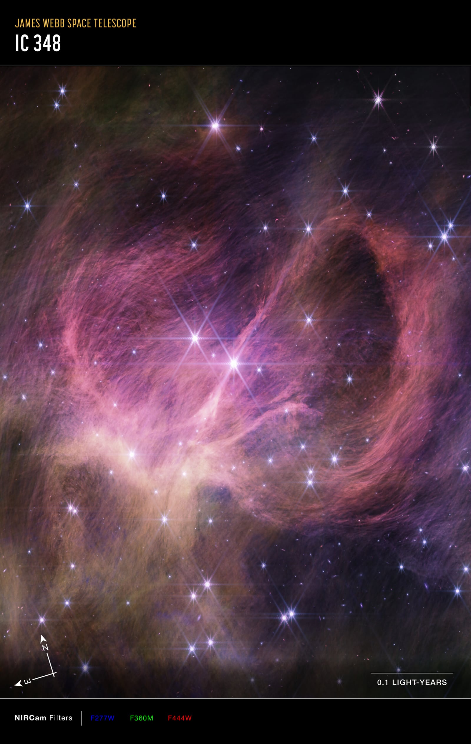 Montagem de várias imagens de Aglomerado IC 348, aglomerado aberto