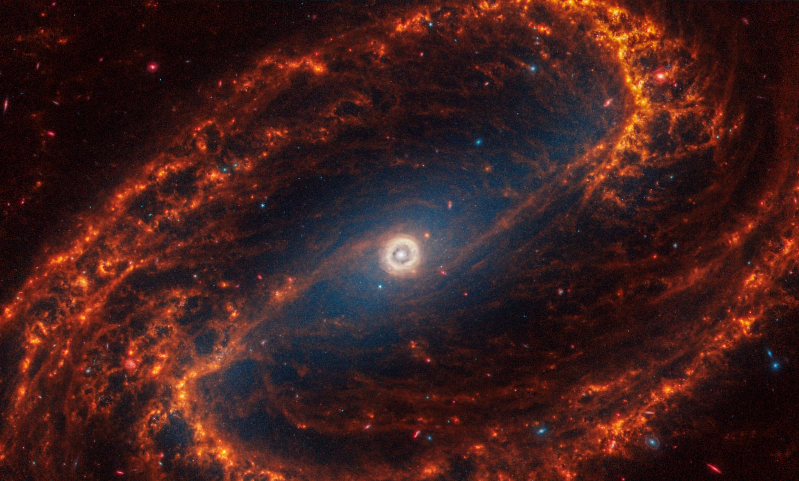 Galáxia espiral barrada NGC 1300, galáxia seyfert tipo 2, em imagem do James Webb Space Telescope