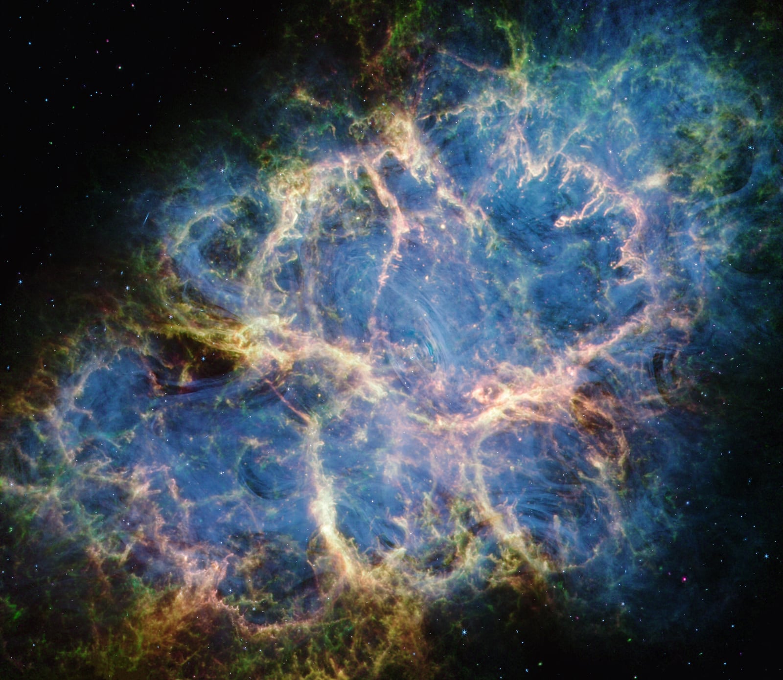 Nebulosa do Caranguejo, remanescente de supernova registrada pelo James Webb Space Telescope