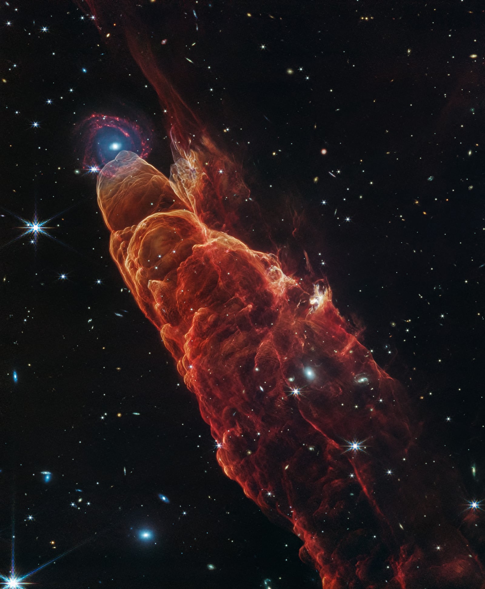 Objeto de Herbig-Haro 49 e 50, objeto de herbig-haro registrada pelo James Webb Space Telescope